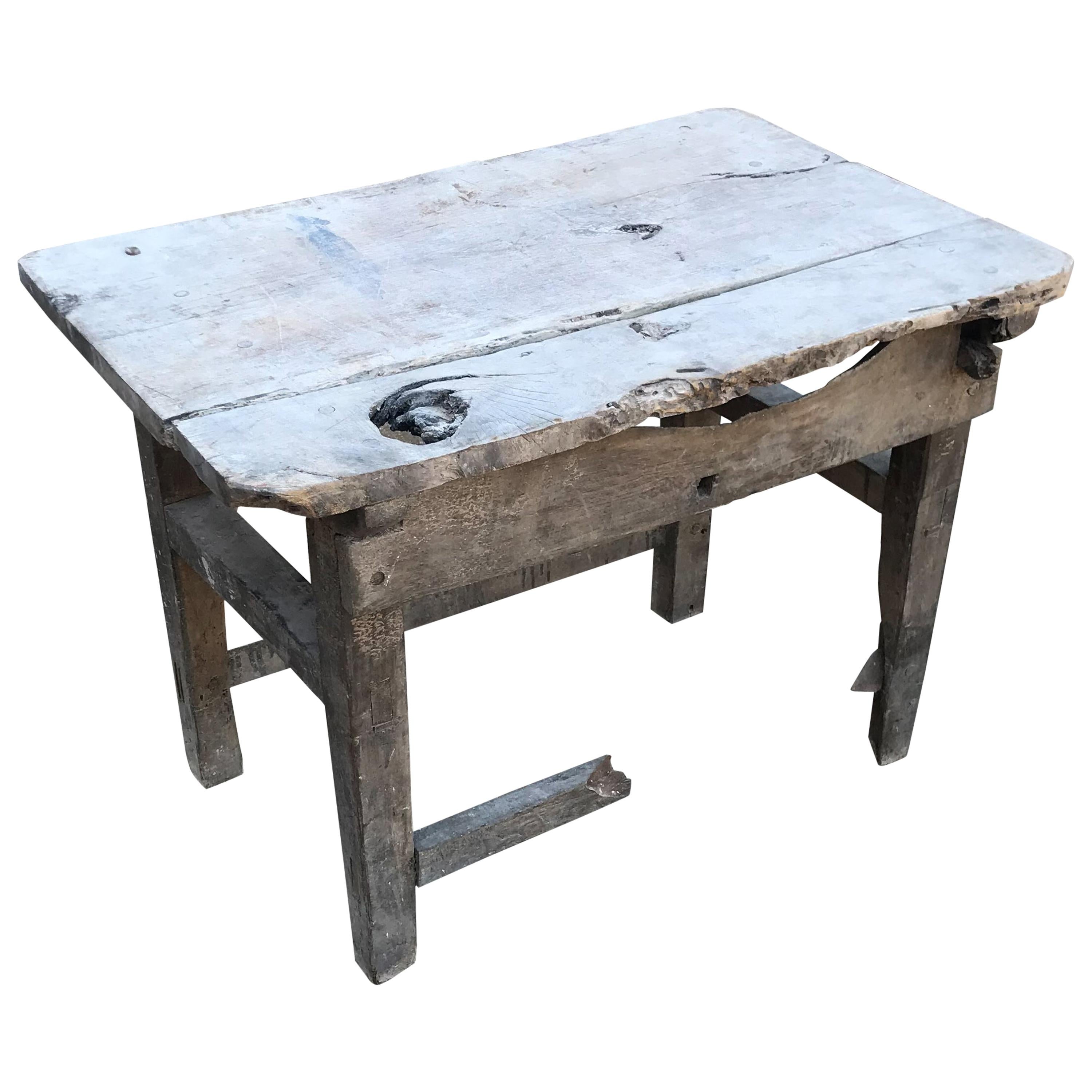 Charming Hacienda Vintage Work Table in Rustic Edge Mexican Mesquite Wood, 1940s