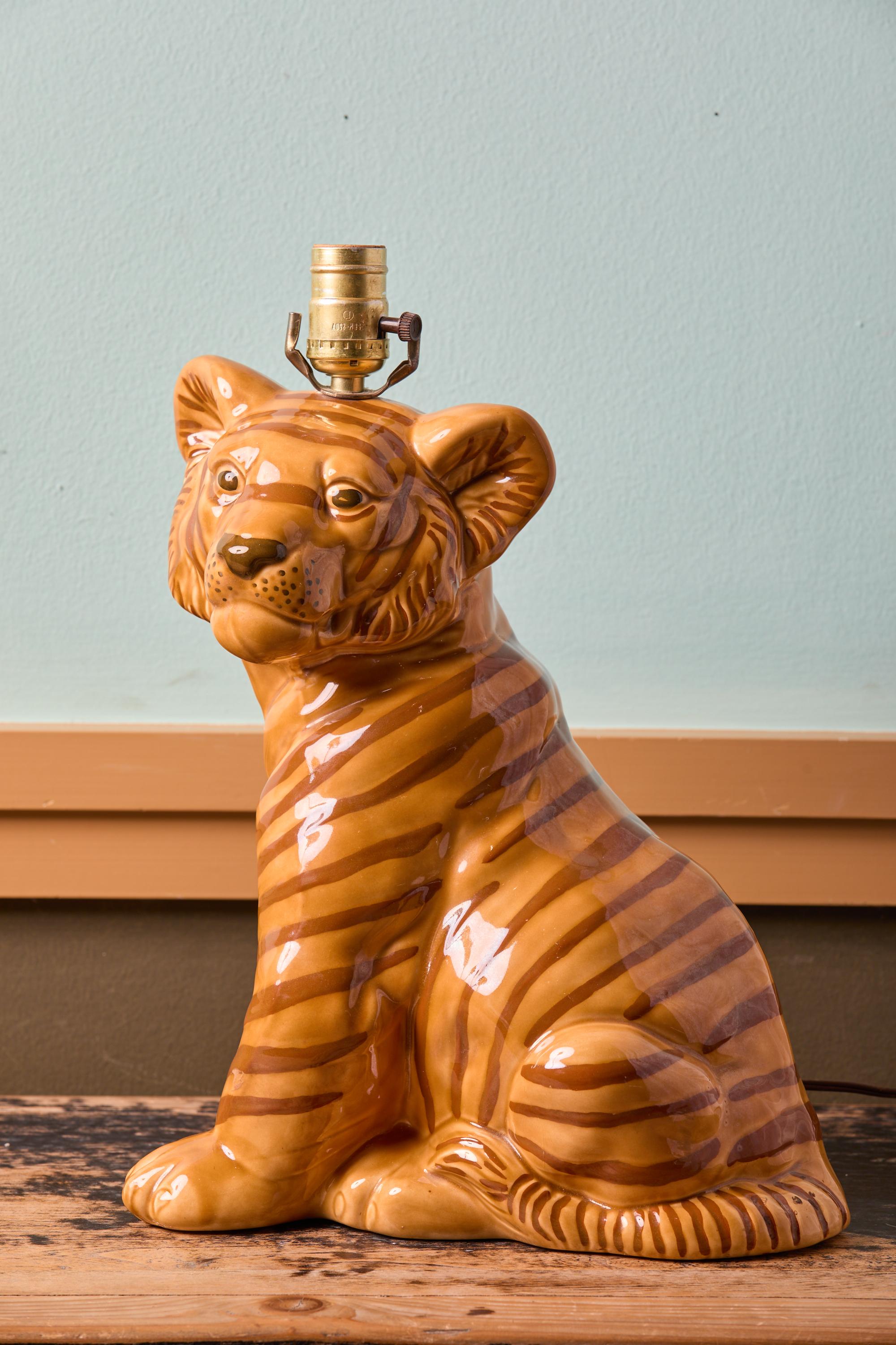 Charming Hand-Made and Hand-Painted Tiger Lamp For Sale 1