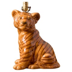Vintage Charming Hand-Made and Hand-Painted Tiger Lamp