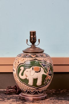 Charming Hand-Made and Painted Elephant and Horse Lamp