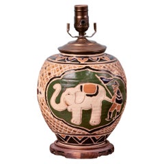 Charming Hand-Made and Painted Elephant and Horse Lamp
