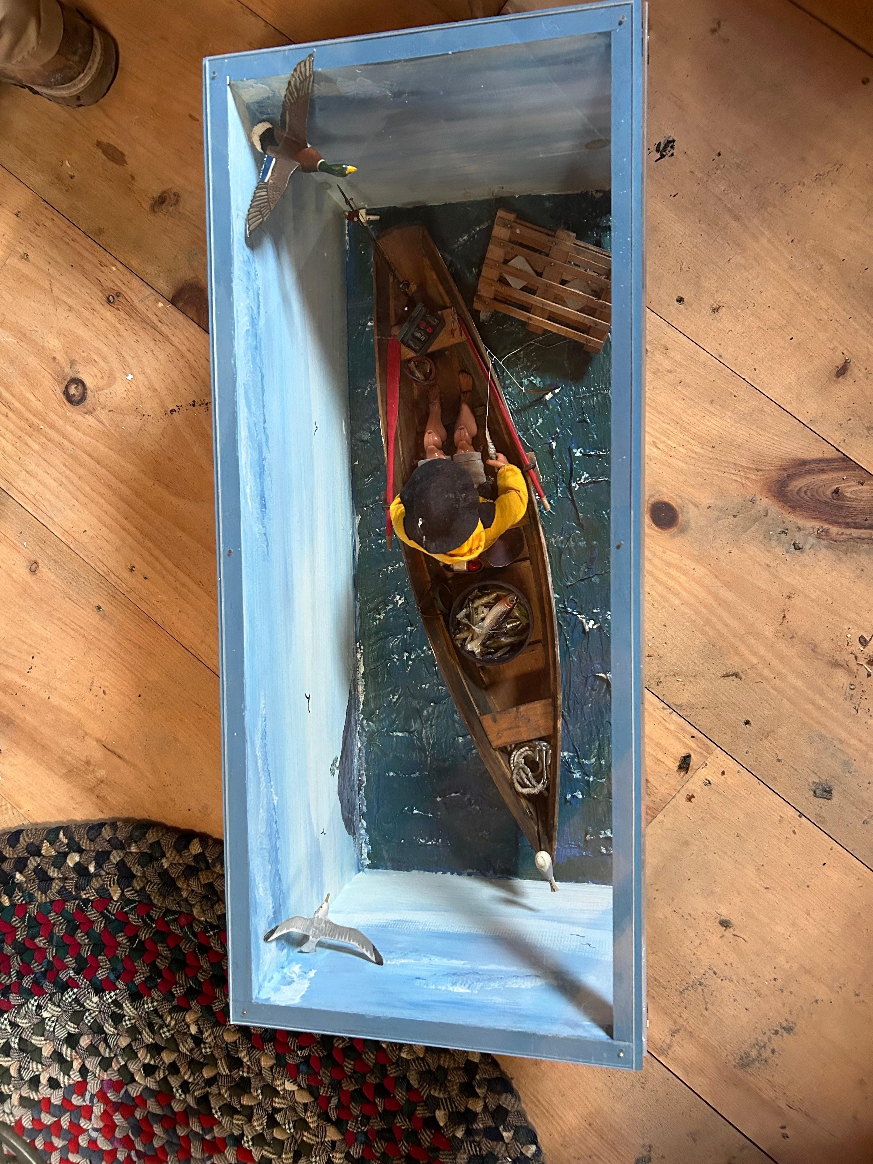 Encantadora Caja de Sombras Hand Made Diorama de Pescador de Maine en Bueno estado para la venta en Hopewell, NJ