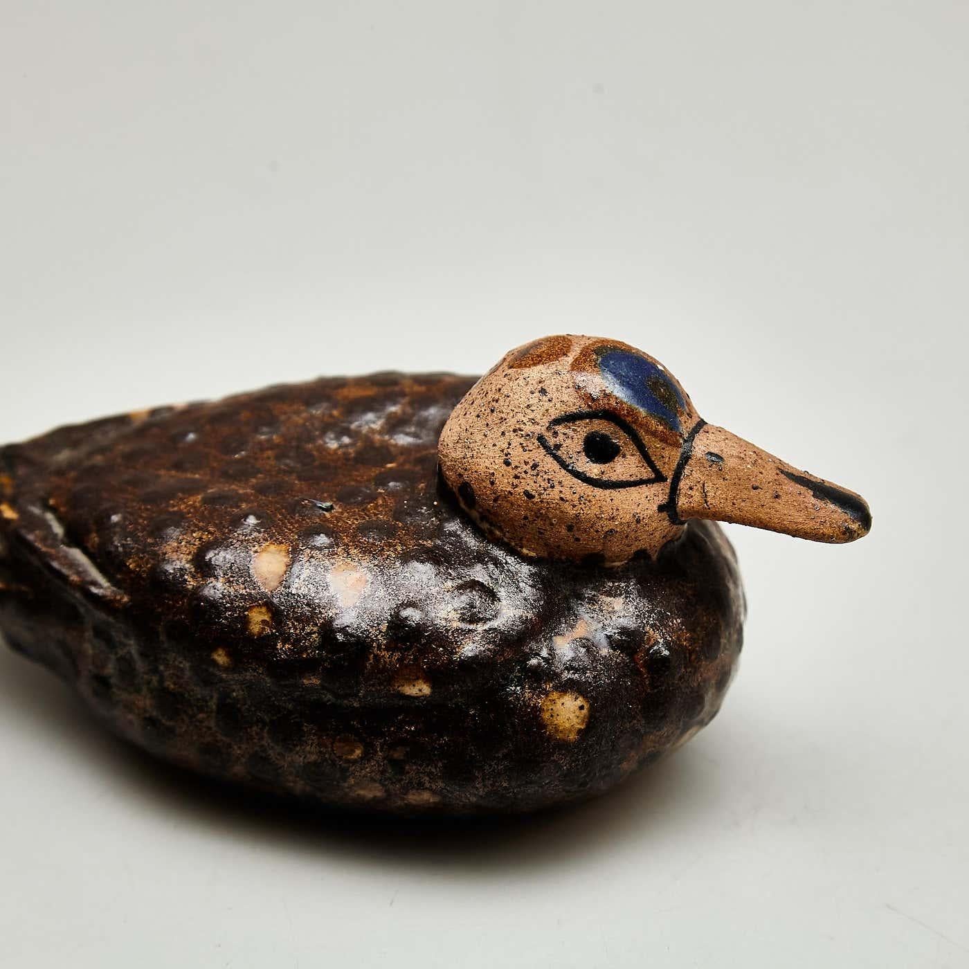 Charming Hand-Painted Ceramic Duck Sculpture - Naif Primitive Art, circa 1940 For Sale 5