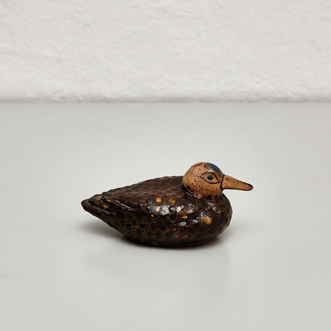 Charming Hand-Painted Ceramic Duck Sculpture - Naif Primitive Art, circa 1940 For Sale 2