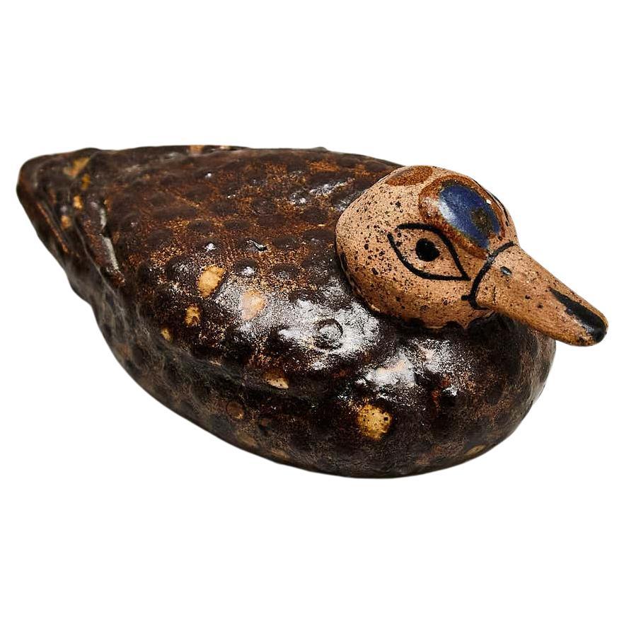Charming Hand-Painted Ceramic Duck Sculpture - Naif Primitive Art, circa 1940 For Sale