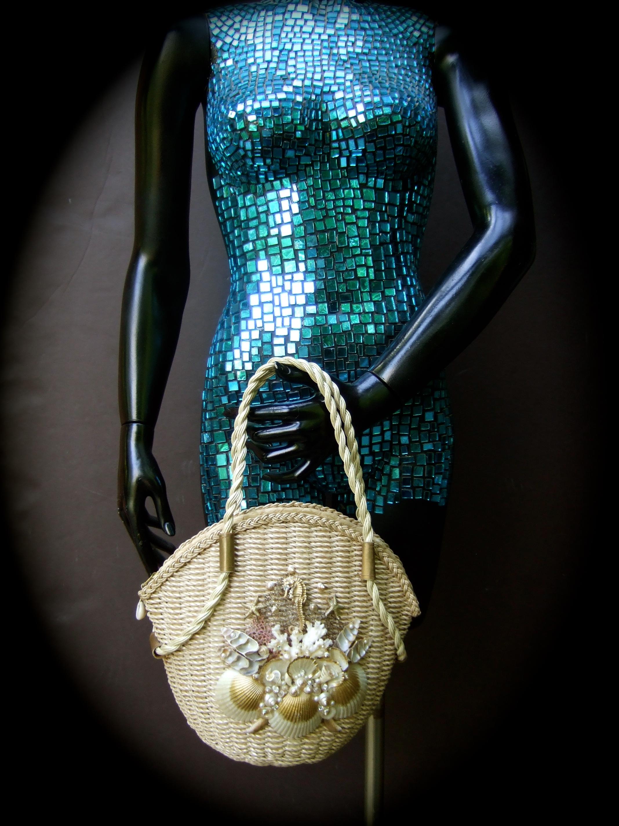 Charming Handmade Artisan Sea Life Woven Wicker Rope Summer Handbag c 1970 For Sale 1