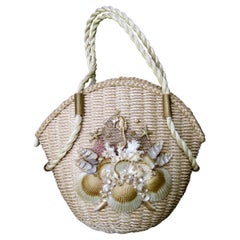 Retro Charming Handmade Artisan Sea Life Woven Wicker Rope Summer Handbag c 1970