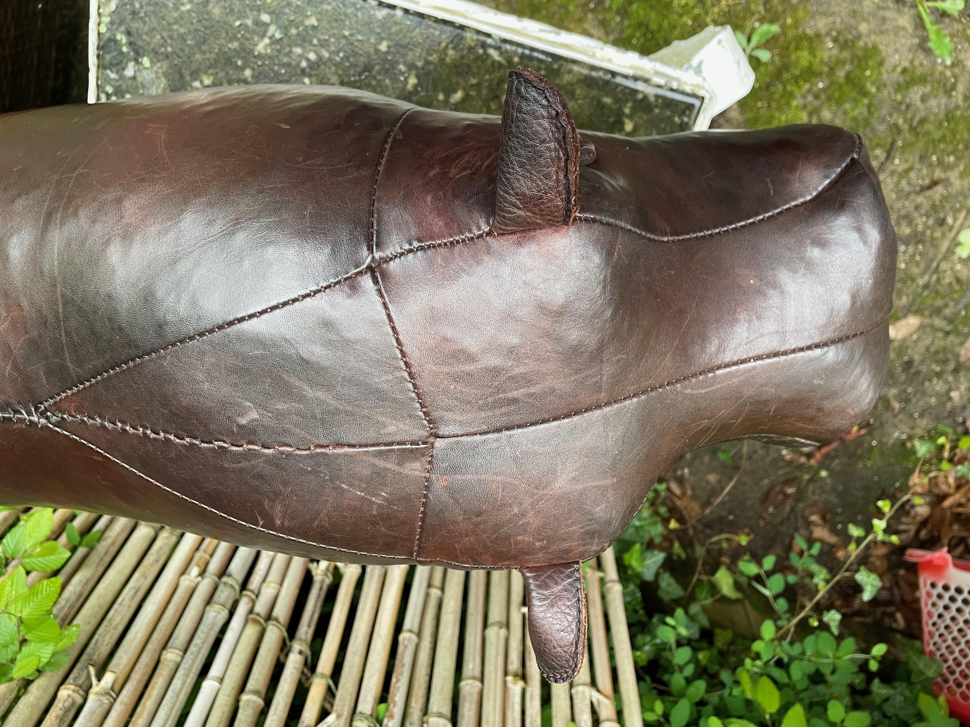 Charming hippopotamus by Dimitri Omersa. Leather footstool. For Sale 4