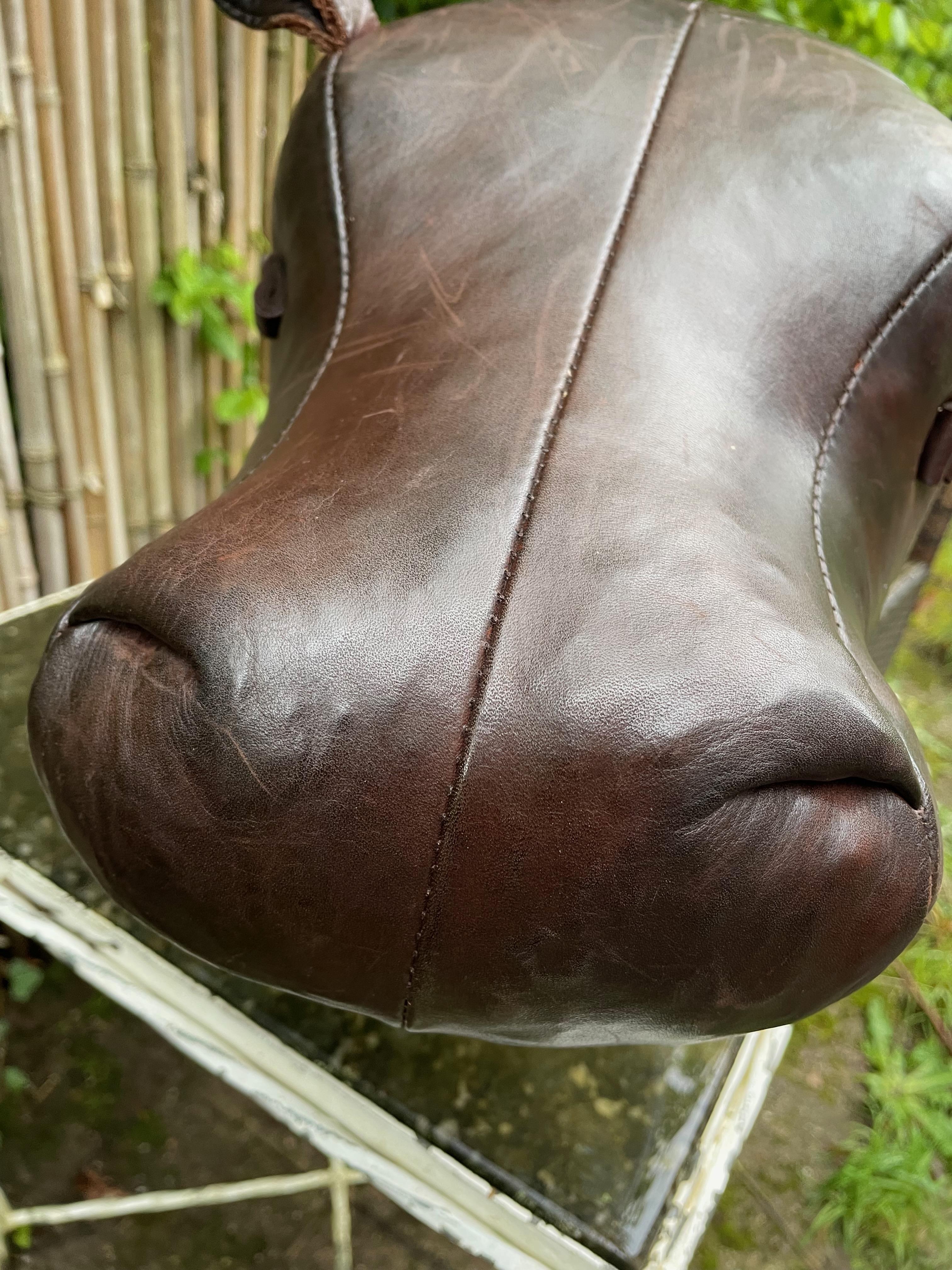 Charming hippopotamus by Dimitri Omersa. Leather footstool. For Sale 6