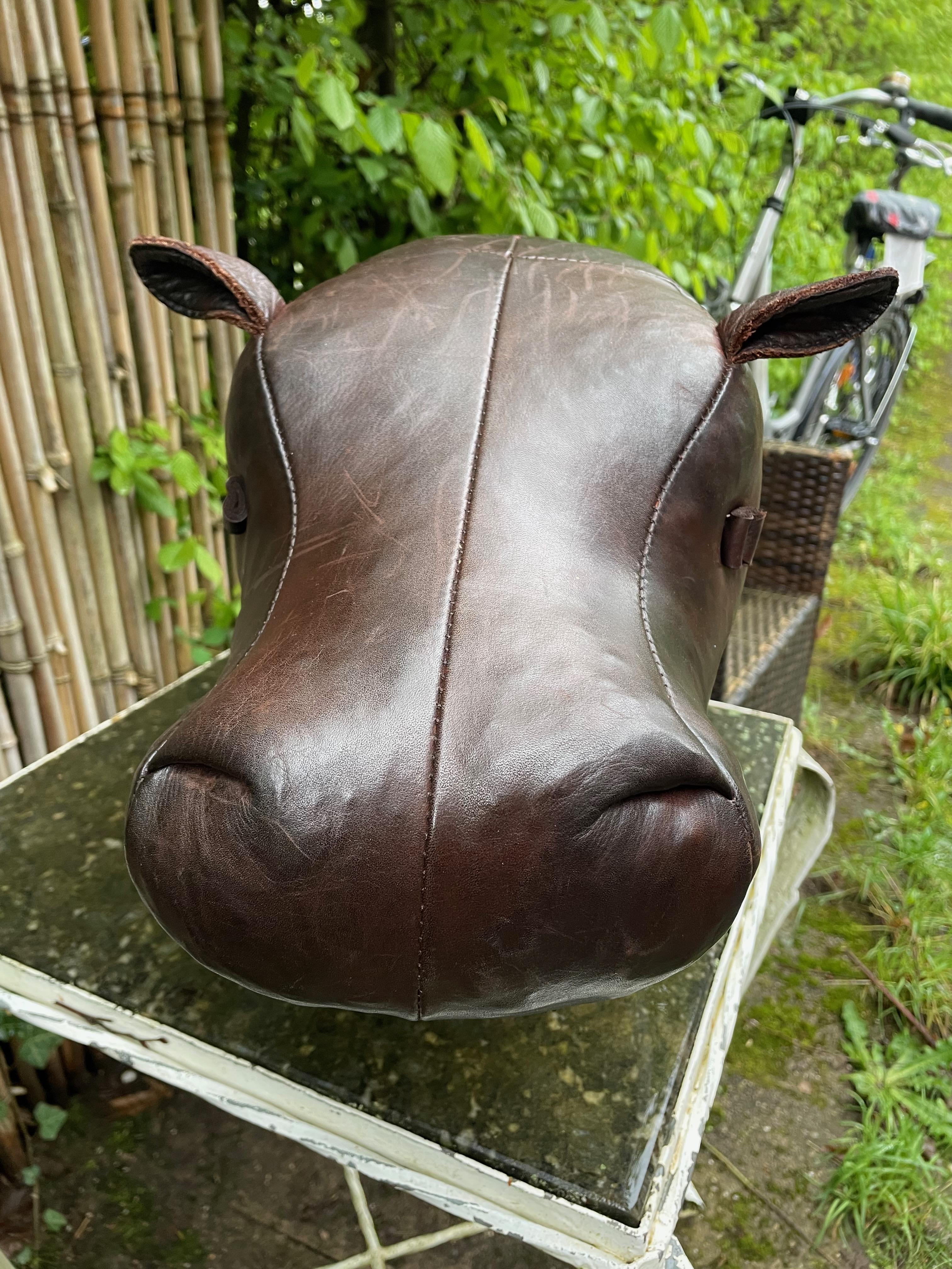 Charming hippopotamus by Dimitri Omersa. Leather footstool. For Sale 7