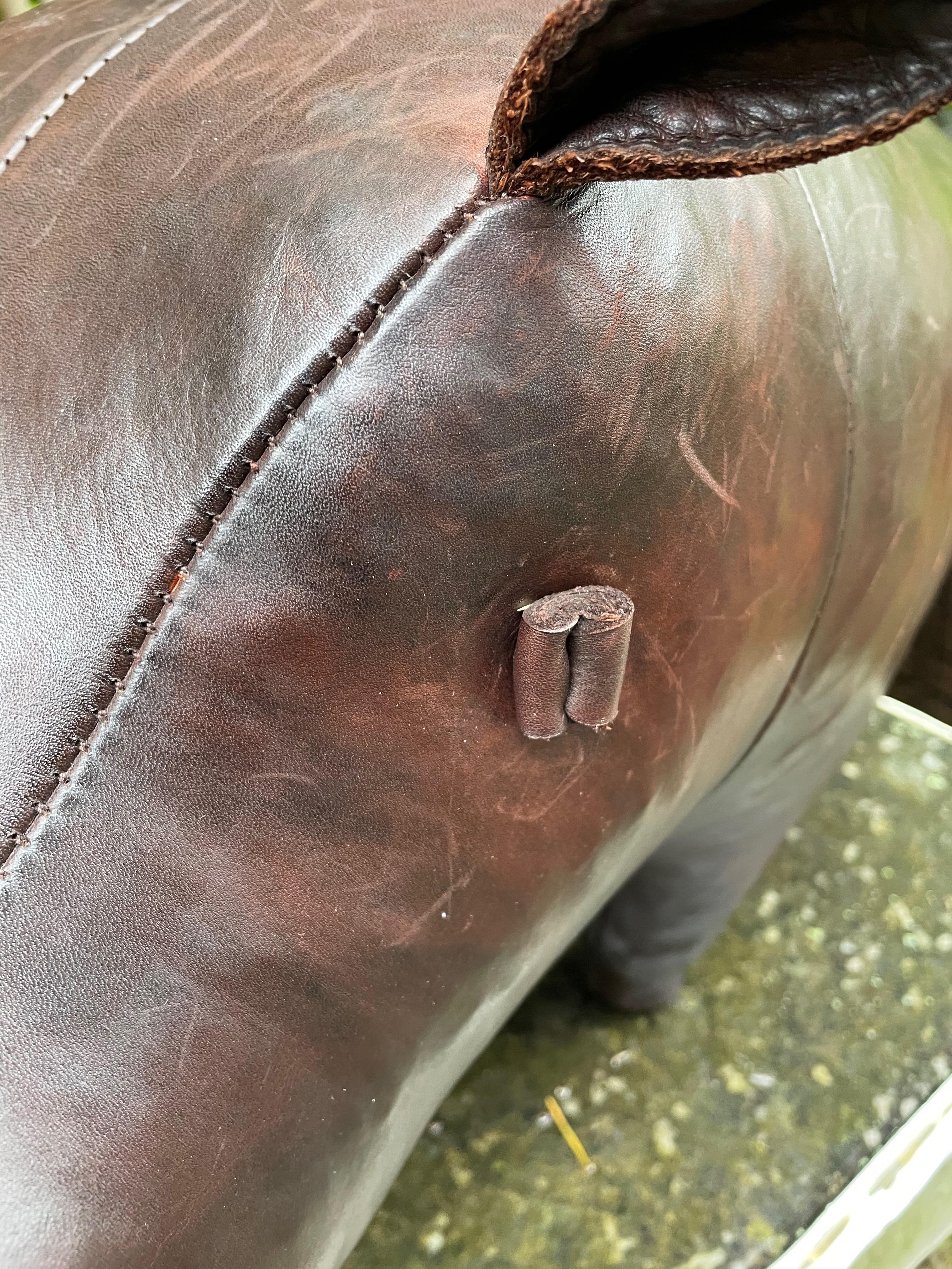 Charming hippopotamus by Dimitri Omersa. Leather footstool. For Sale 1