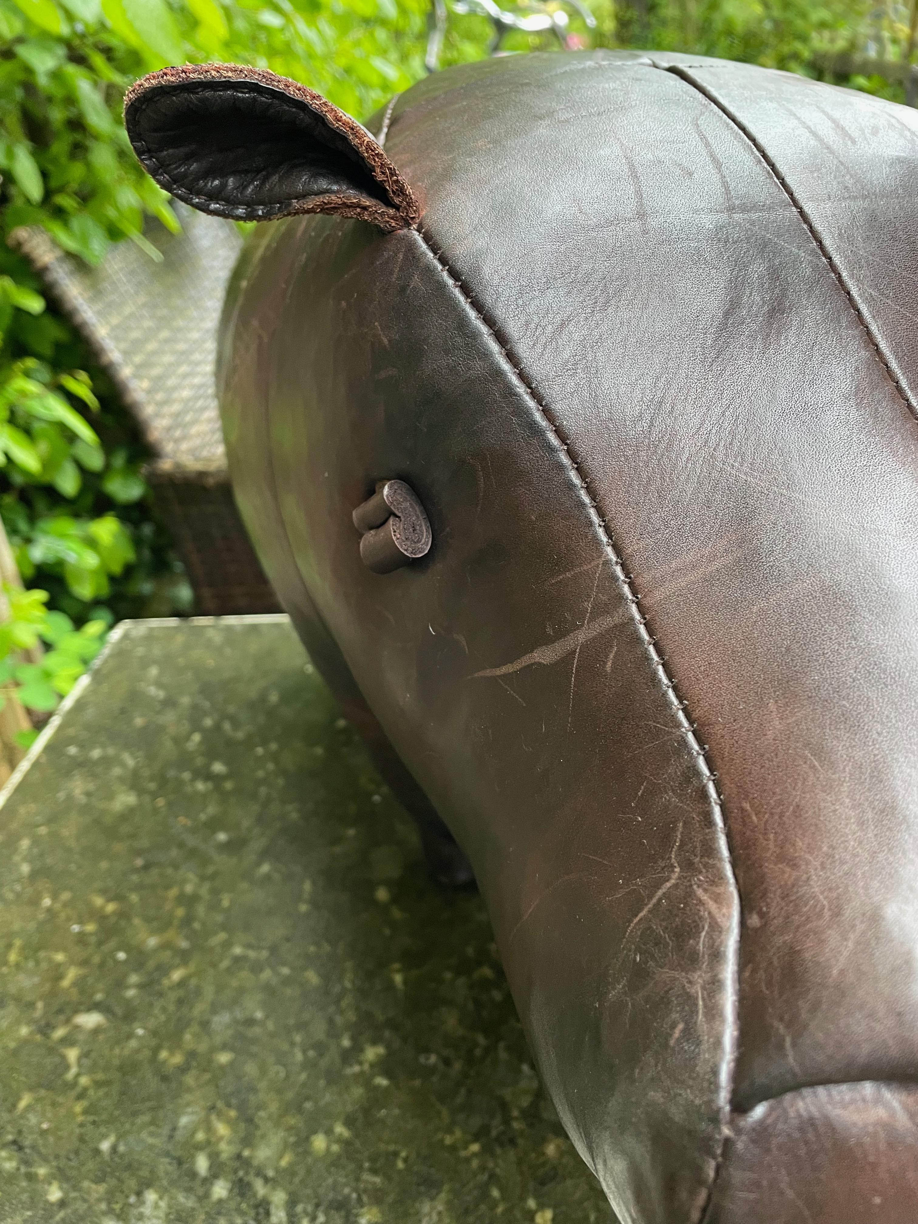 Charming hippopotamus by Dimitri Omersa. Leather footstool. For Sale 2