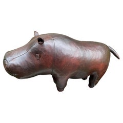Charming hippopotamus by Dimitri Omersa. Leather footstool.
