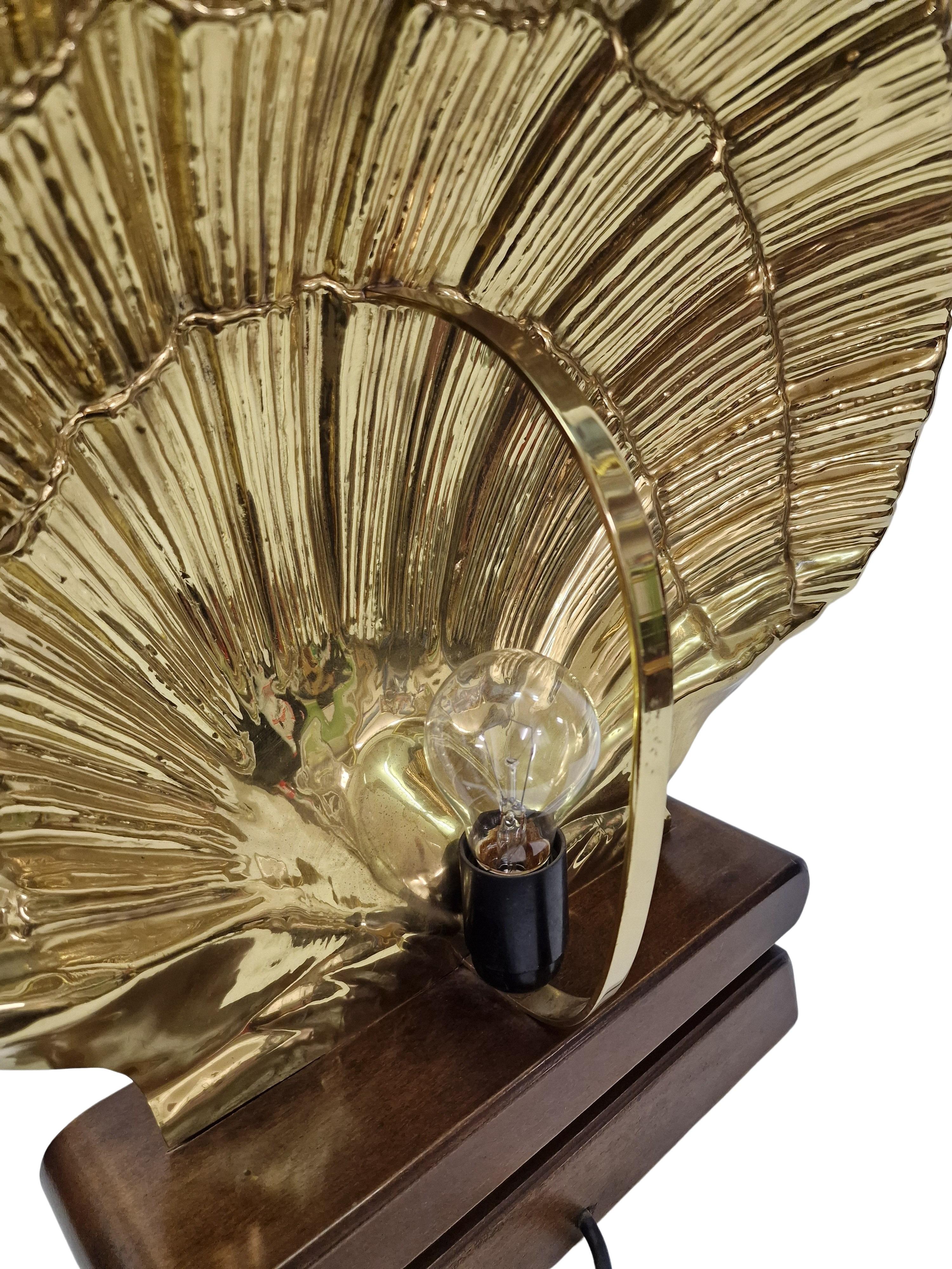 Italian Charming huge table shell lamp, venus, metal, wood, Mid-Century Design, Italy For Sale