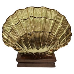 Incantevole lampada a conchiglia da tavolo, venere, metallo, legno, Mid-Century Design, Italia