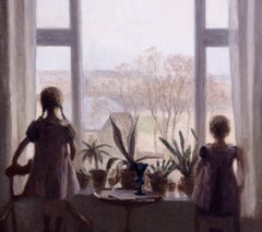 Charming Interior Painting of Two Children, Signed "Carl V. Meyer '08"