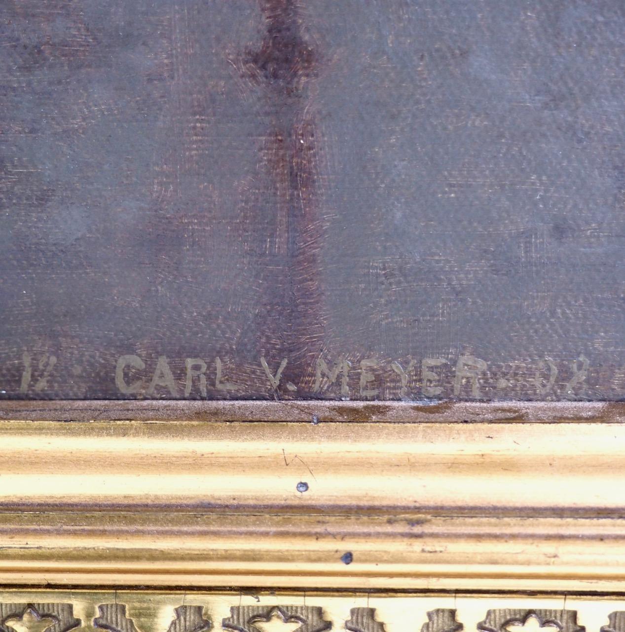 Charmantes Interieurgemälde von zwei Kindern, signiert „Carl V. Meyer '08“ im Zustand „Gut“ im Angebot in Aalsgaarde, DK