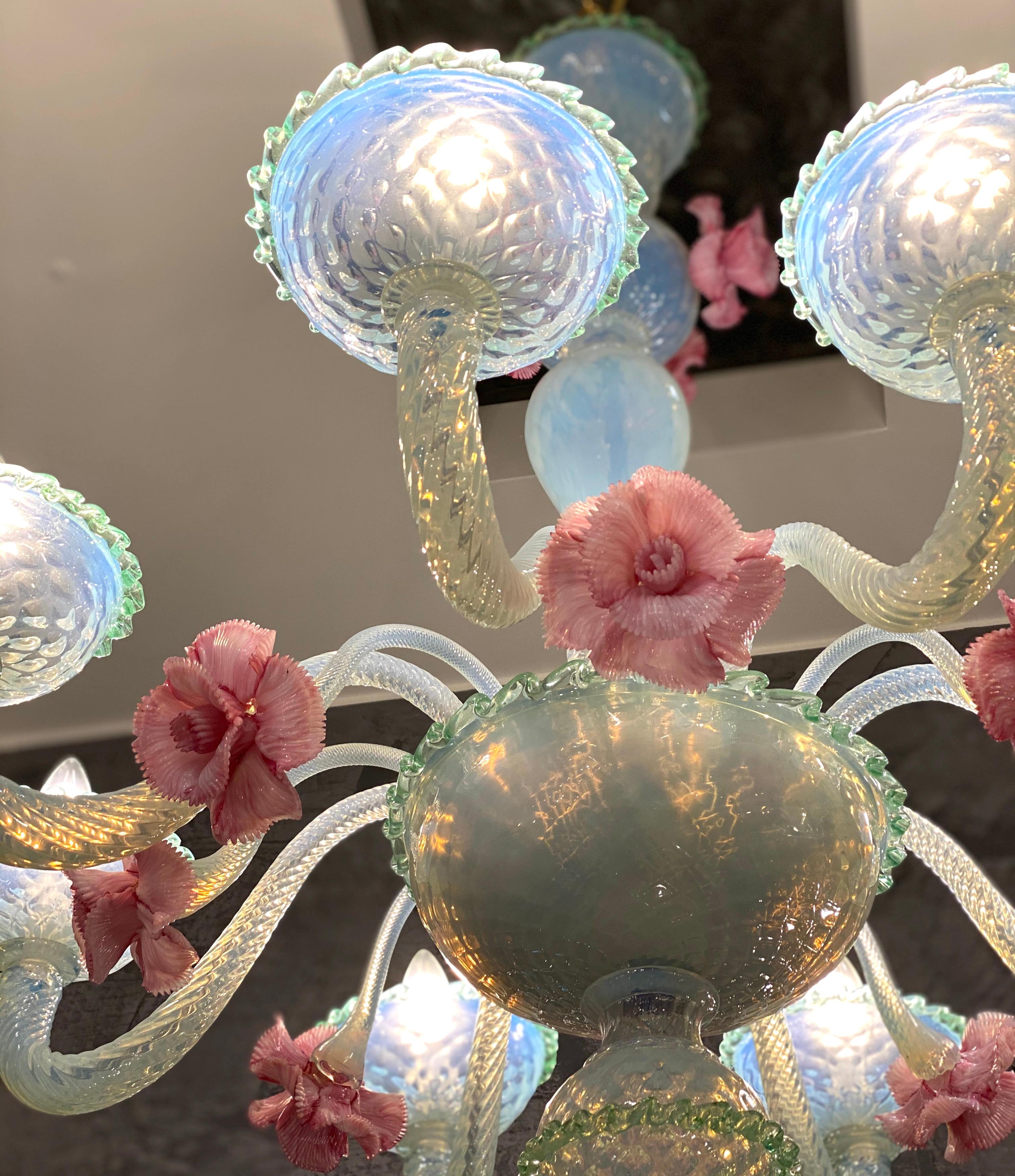 Blown Glass Charming Iridescent Murano Glass Chandelier, Venice, 1960 For Sale