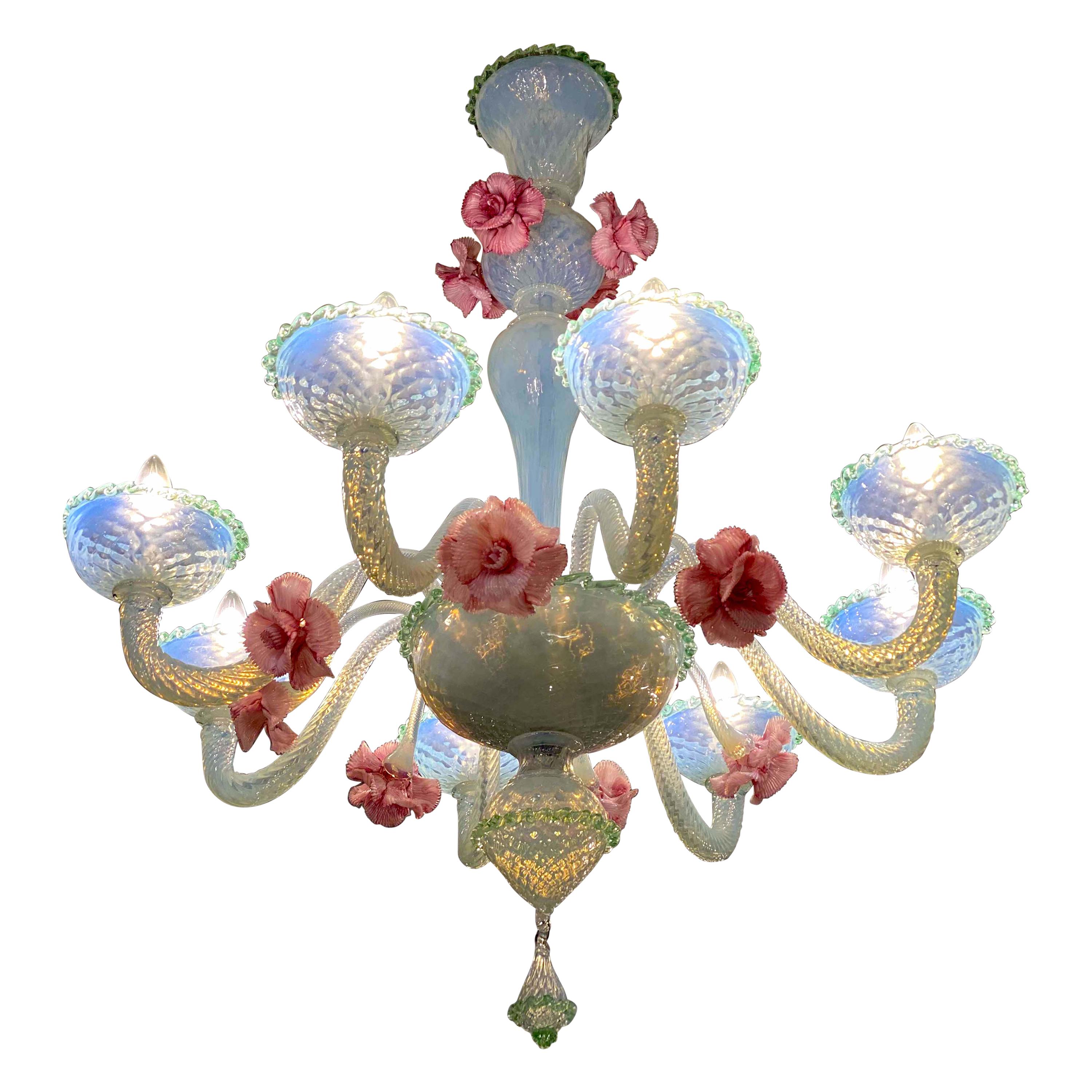 Charming Iridescent Murano Glass Chandelier, Venice, 1960 For Sale