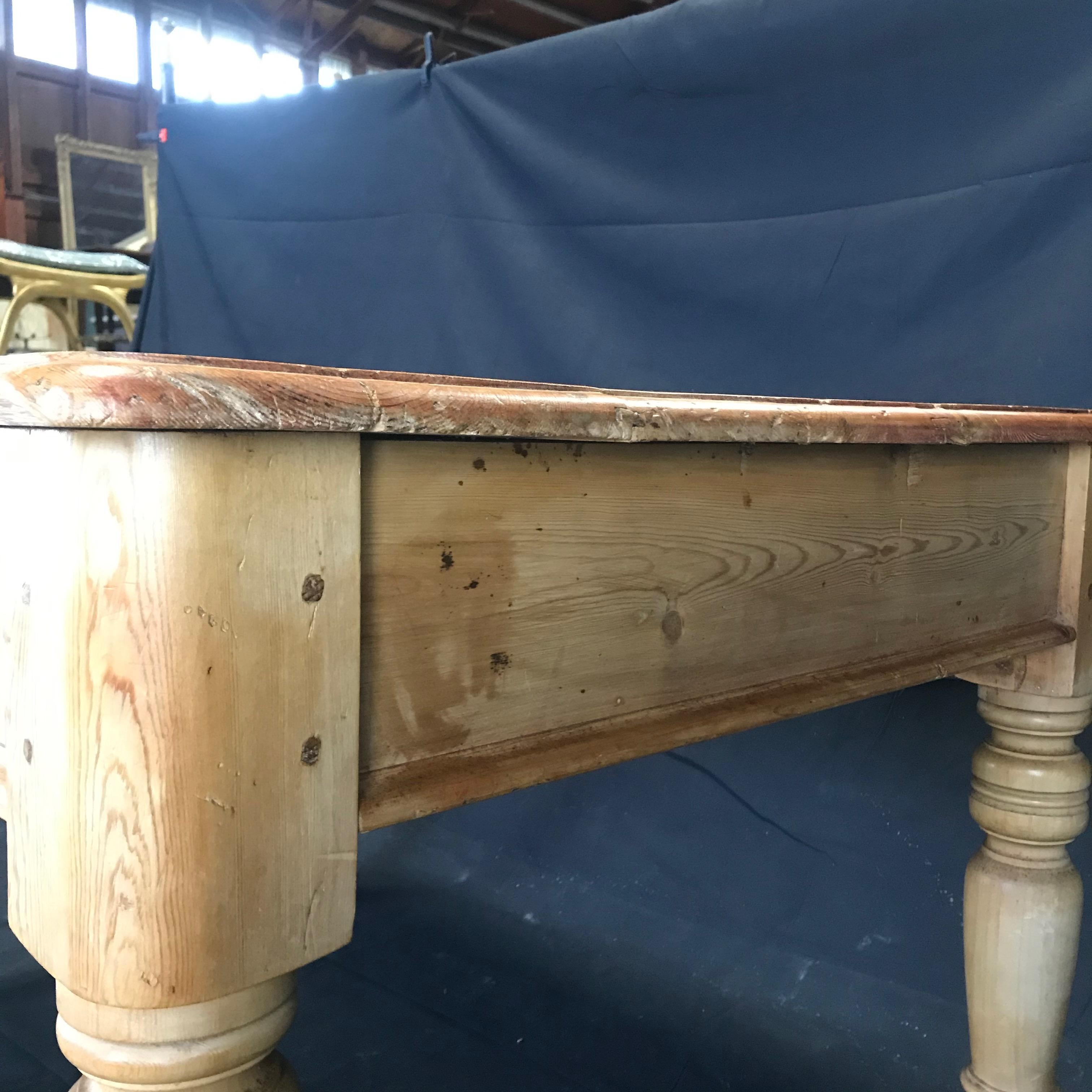 Charming Irish Scrubbed Pine Antique Dining Table or Desk 3