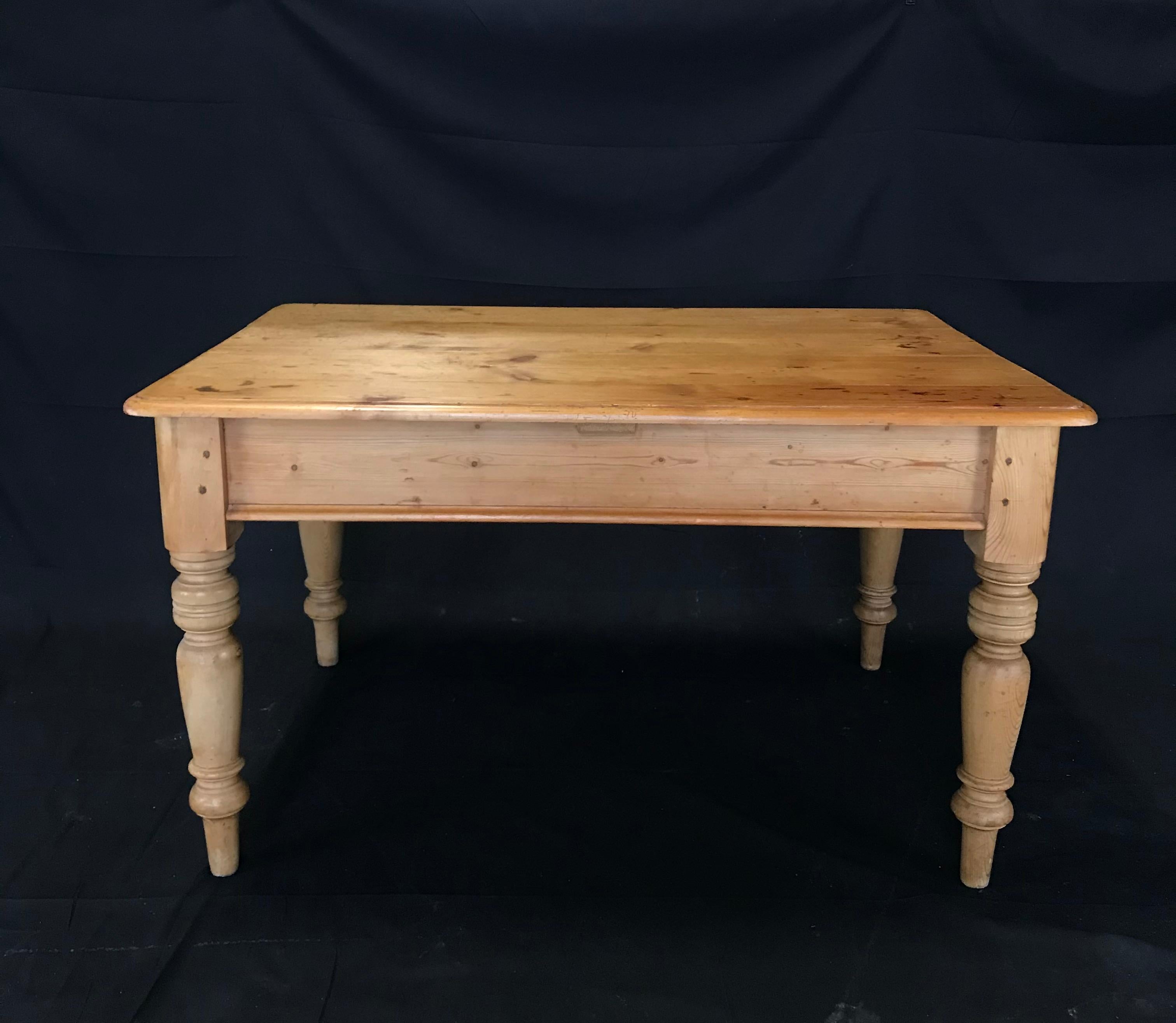 Charming Irish Scrubbed Pine Antique Dining Table or Desk 4