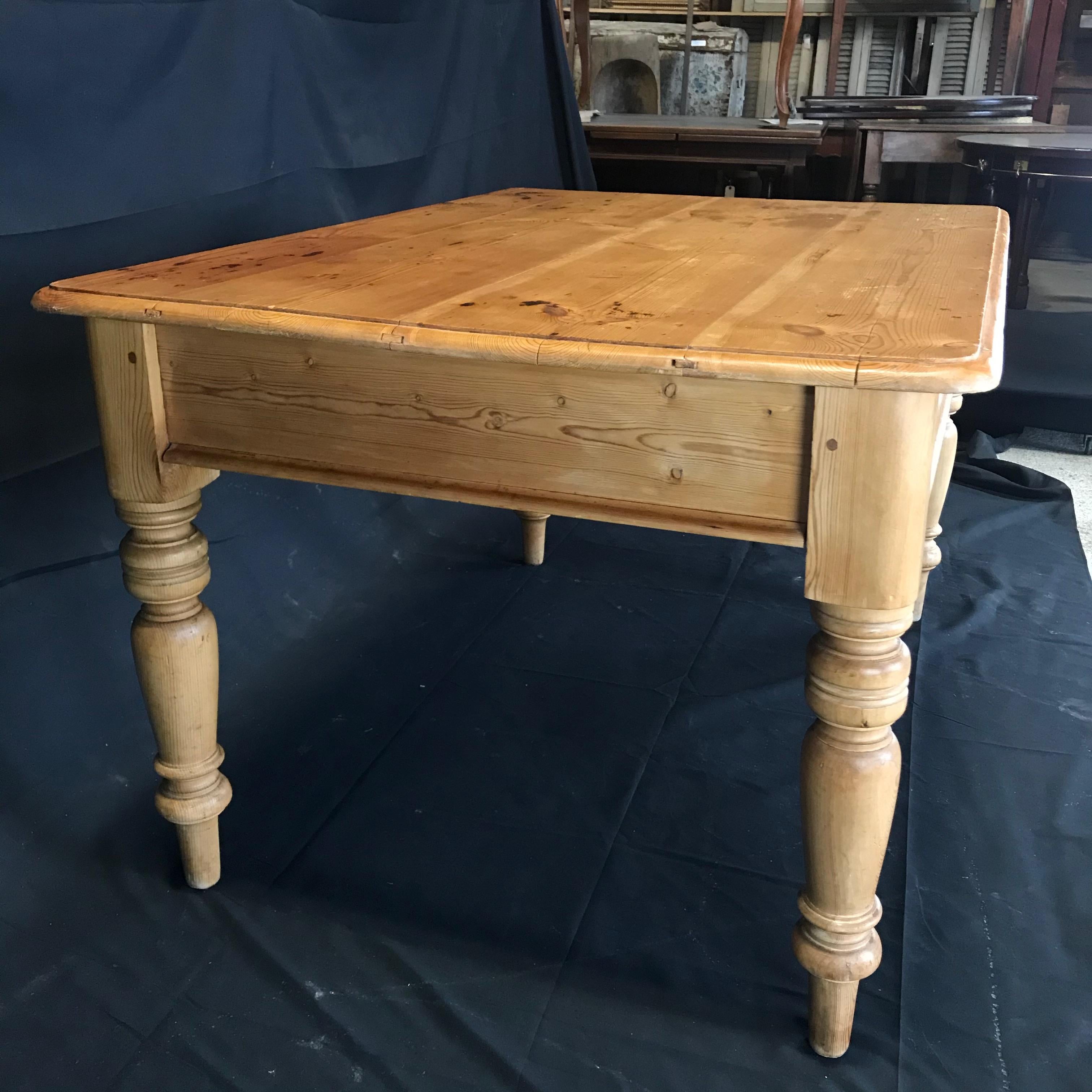 Charming Irish Scrubbed Pine Antique Dining Table or Desk 1