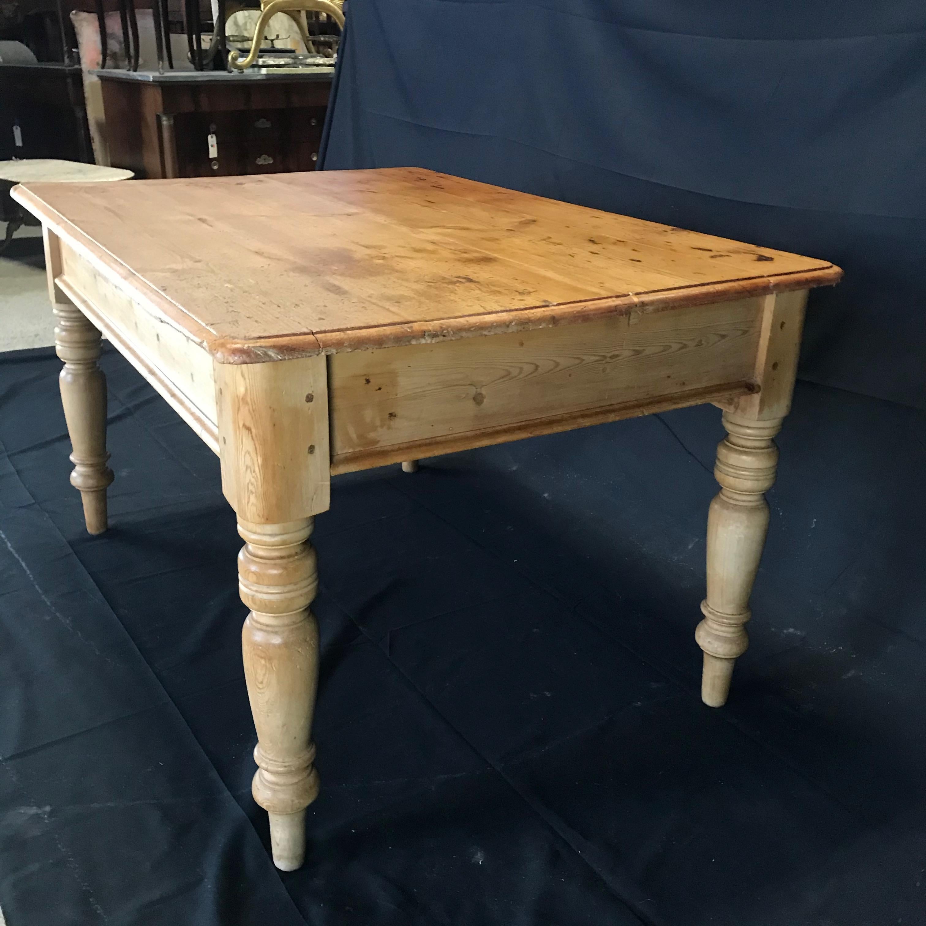 Charming Irish Scrubbed Pine Antique Dining Table or Desk 2