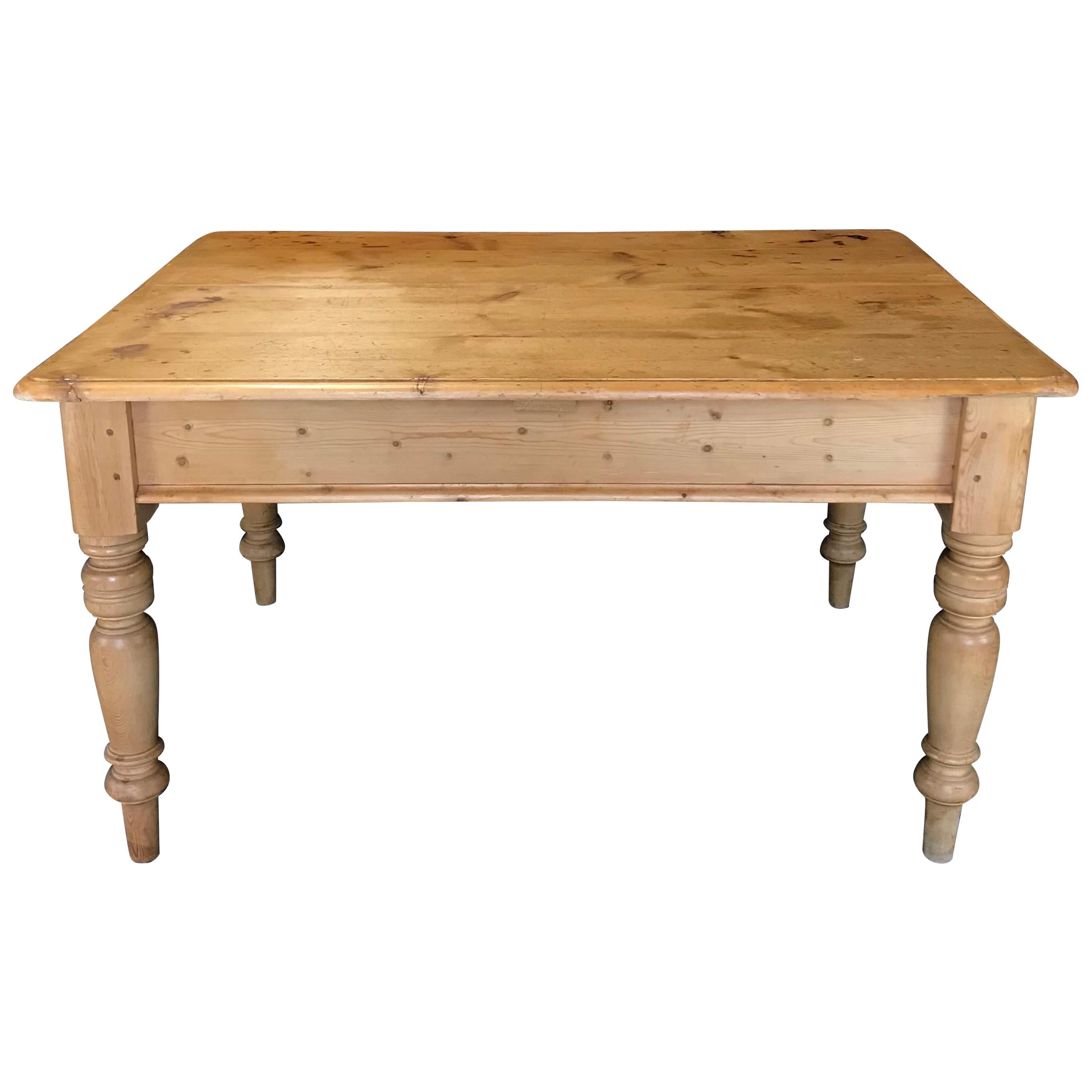 Charming Irish Scrubbed Pine Antique Dining Table or Desk