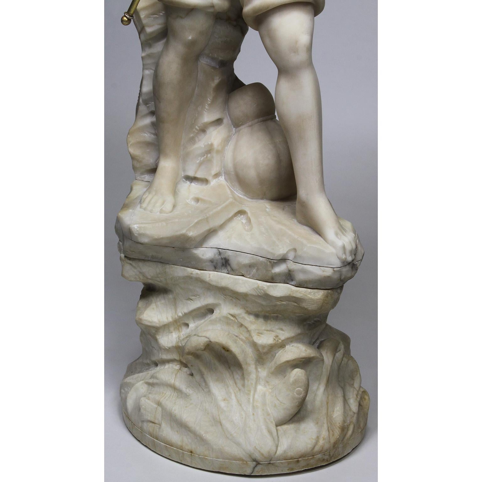 Charming Italian 19th-20th Century Carved Alabaster Figure of a Fisher Boy For Sale 3