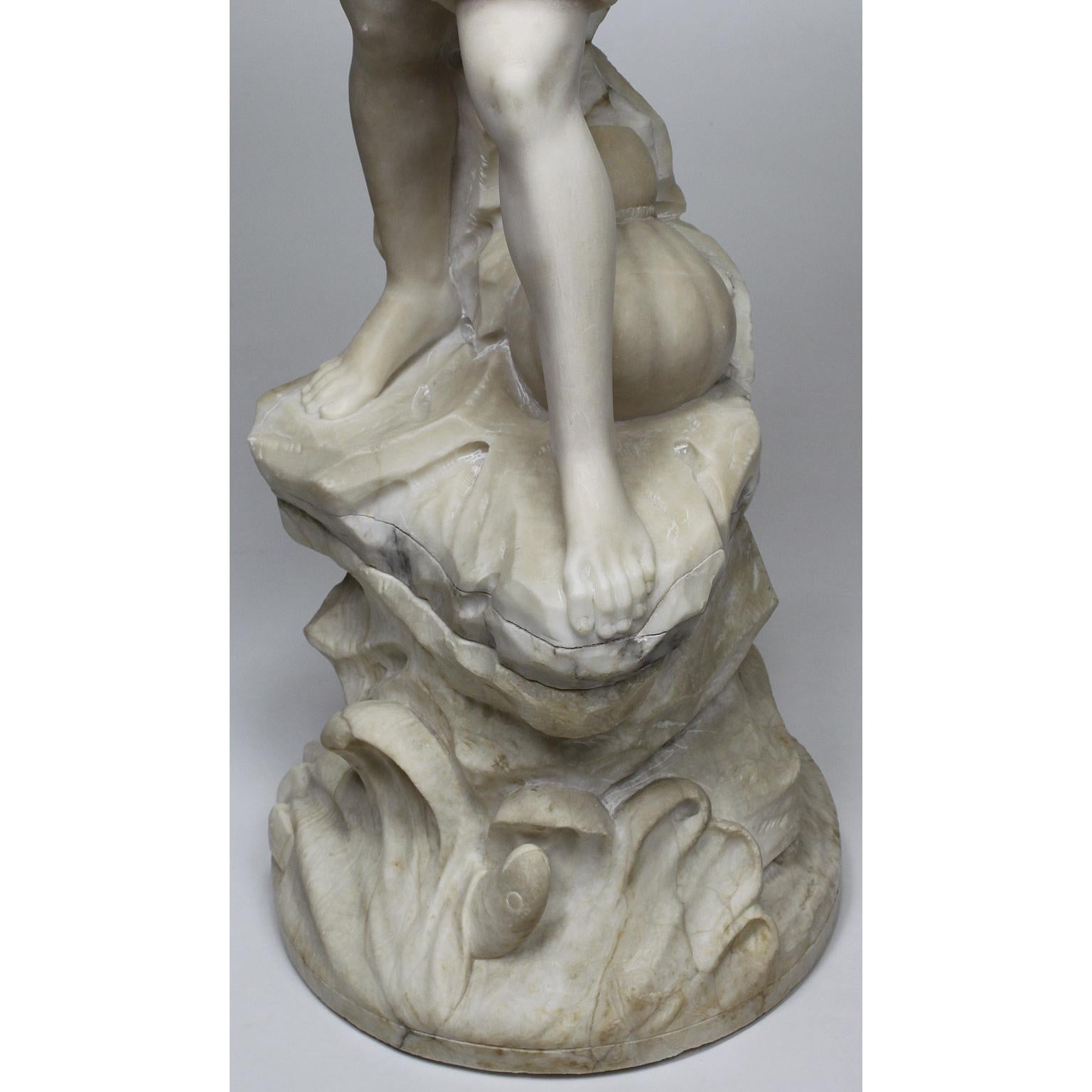 Charming Italian 19th-20th Century Carved Alabaster Figure of a Fisher Boy For Sale 4