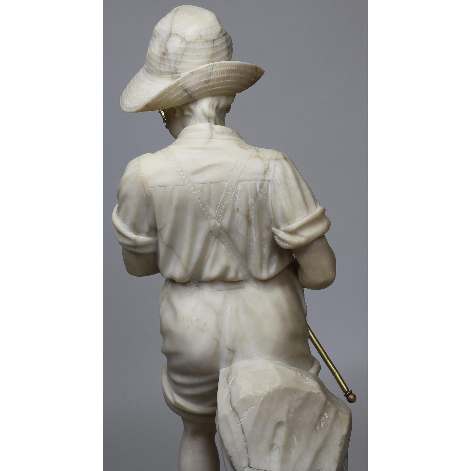Charming Italian 19th-20th Century Carved Alabaster Figure of a Fisher Boy For Sale 6