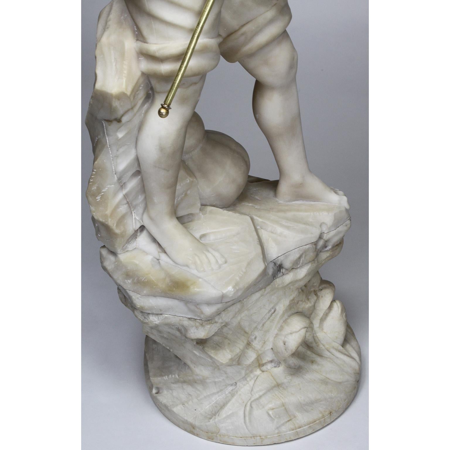 Charming Italian 19th-20th Century Carved Alabaster Figure of a Fisher Boy For Sale 7
