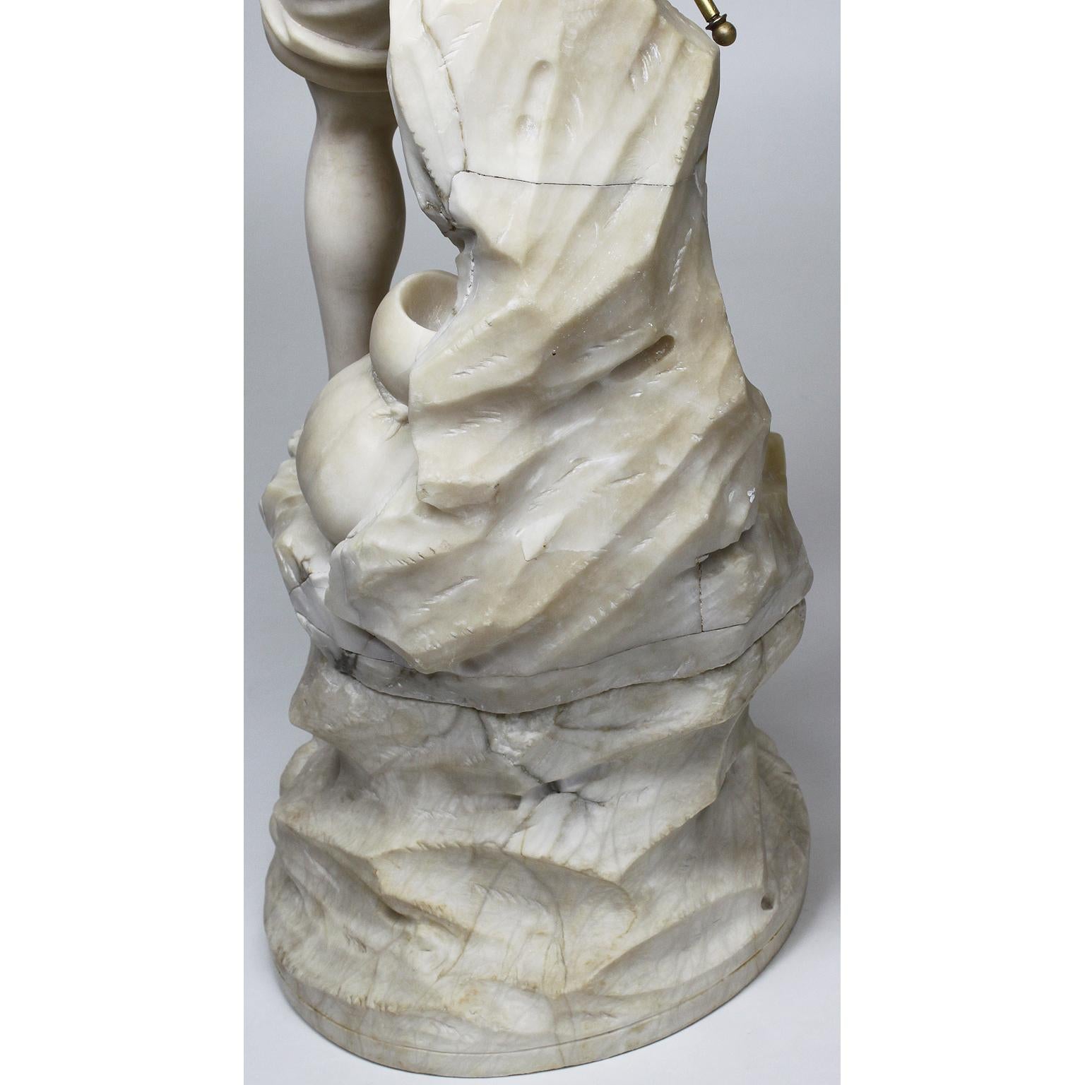 Charming Italian 19th-20th Century Carved Alabaster Figure of a Fisher Boy For Sale 8