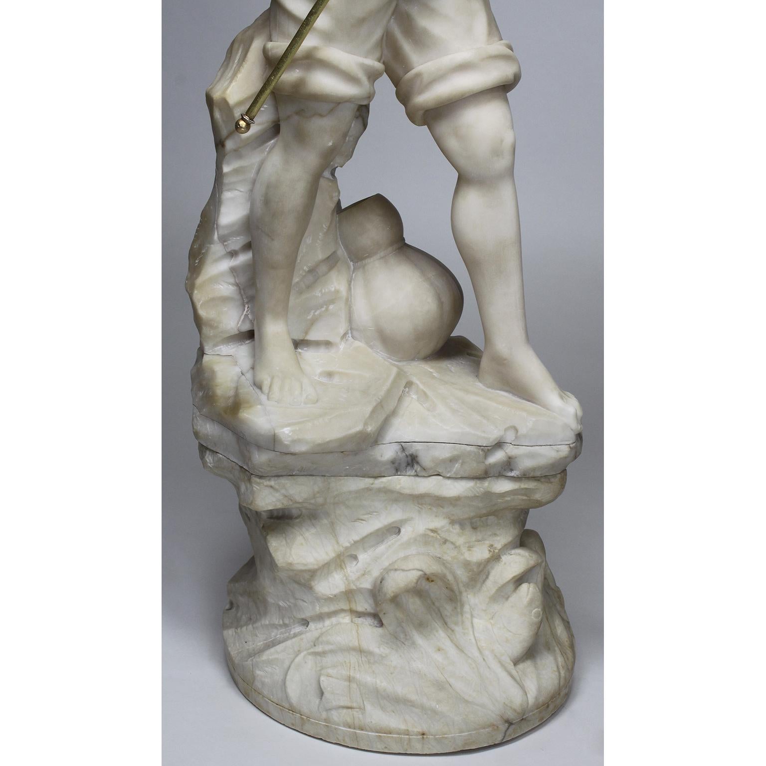 Charming Italian 19th-20th Century Carved Alabaster Figure of a Fisher Boy For Sale 9