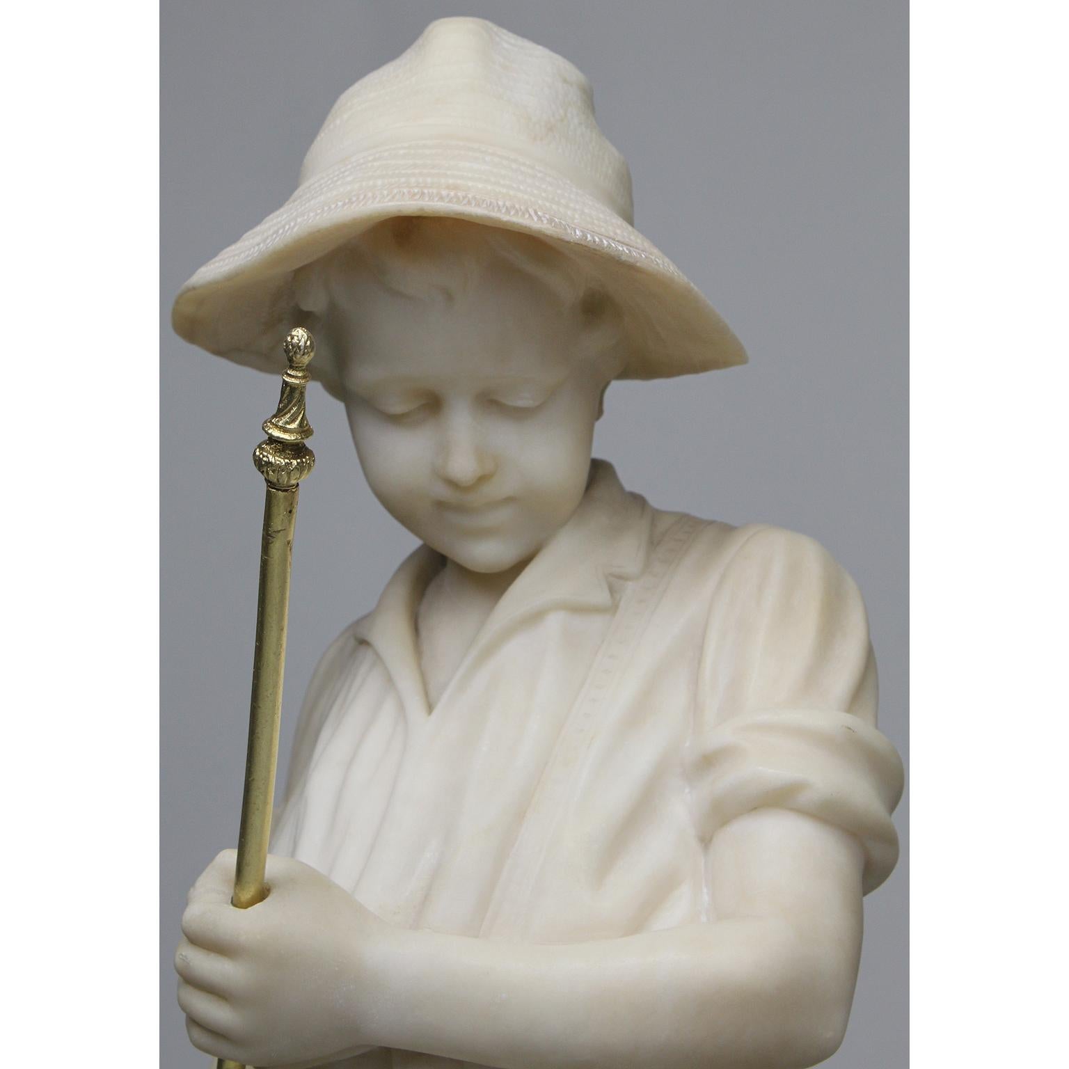 Charming Italian 19th-20th Century Carved Alabaster Figure of a Fisher Boy In Fair Condition For Sale In Los Angeles, CA