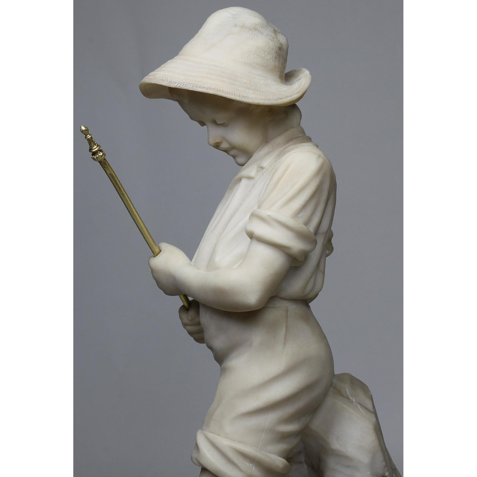 Charming Italian 19th-20th Century Carved Alabaster Figure of a Fisher Boy For Sale 1