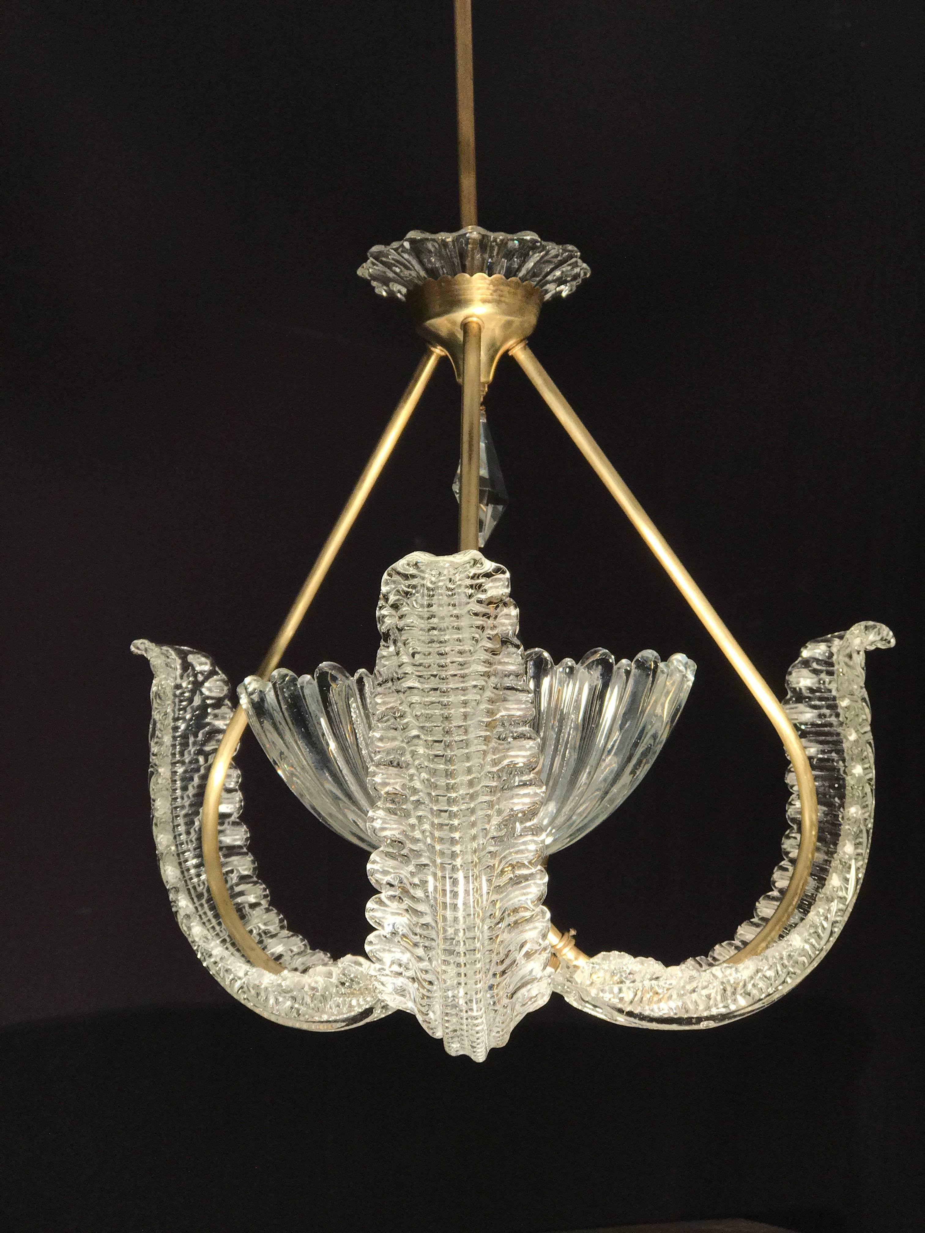 Mid-20th Century Charming Italian Art Deco Murano Chandelier by Ercole Barovier, 1940s For Sale