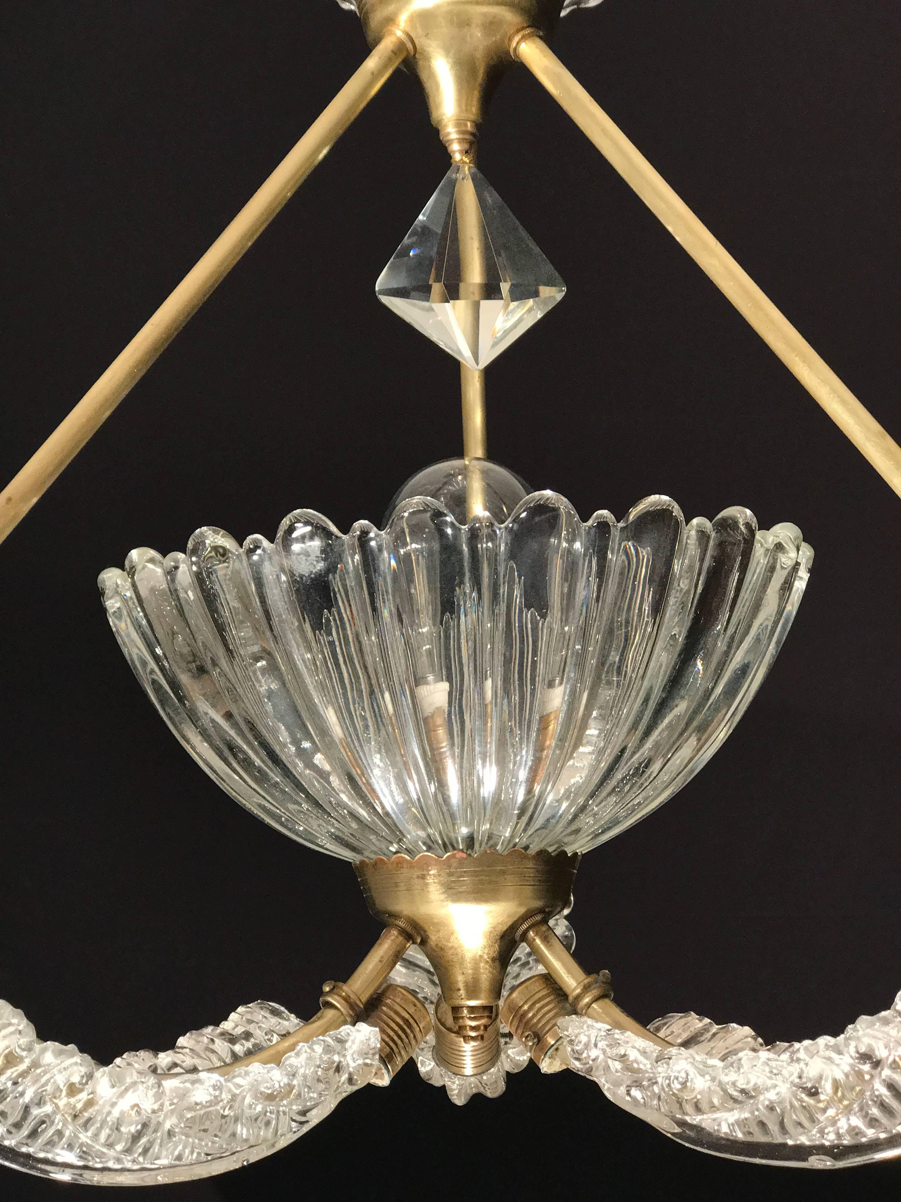 Blown Glass Charming Italian Art Deco Murano Chandelier by Ercole Barovier, 1940s For Sale