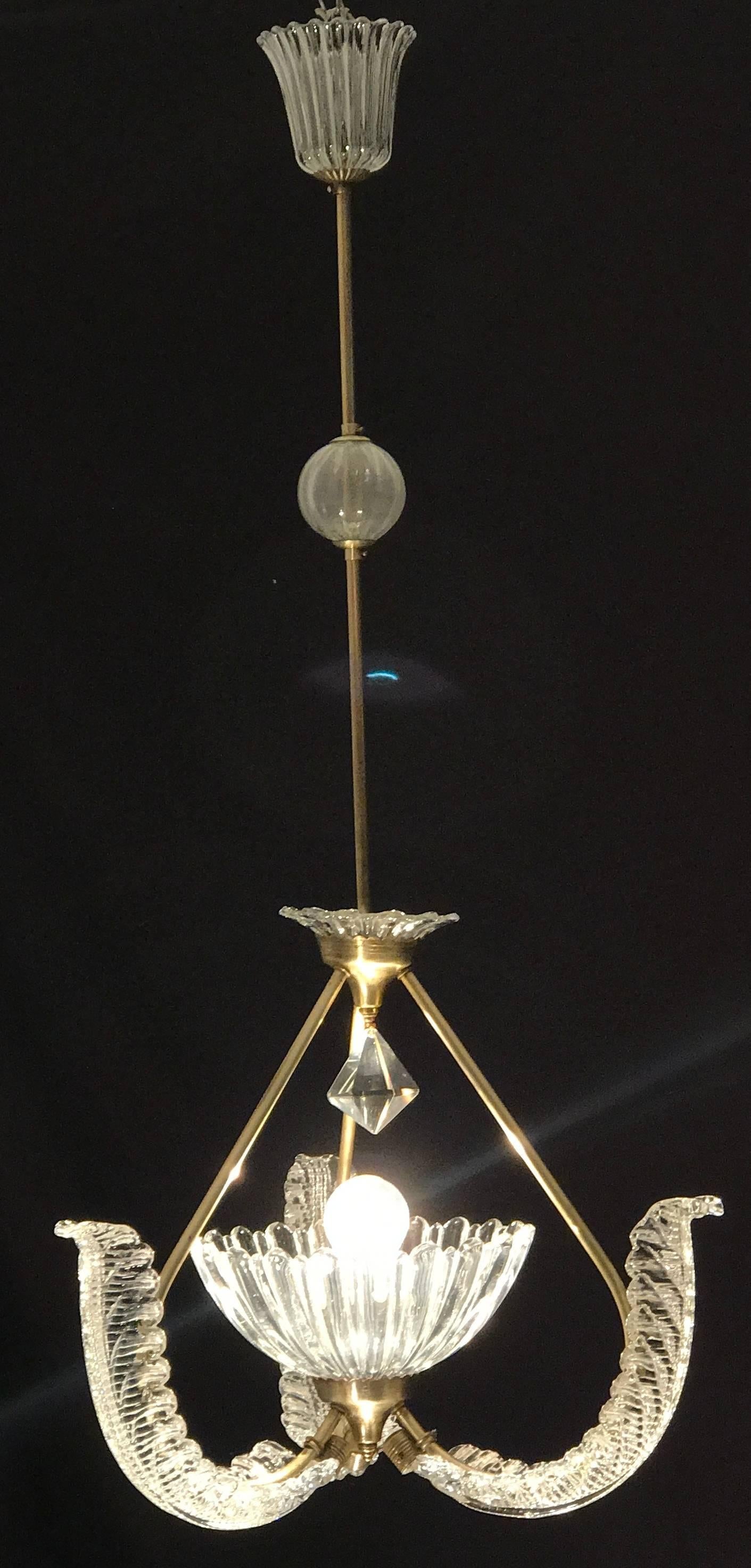 Charming Italian Art Deco Murano Chandelier by Ercole Barovier, 1940s For Sale 1