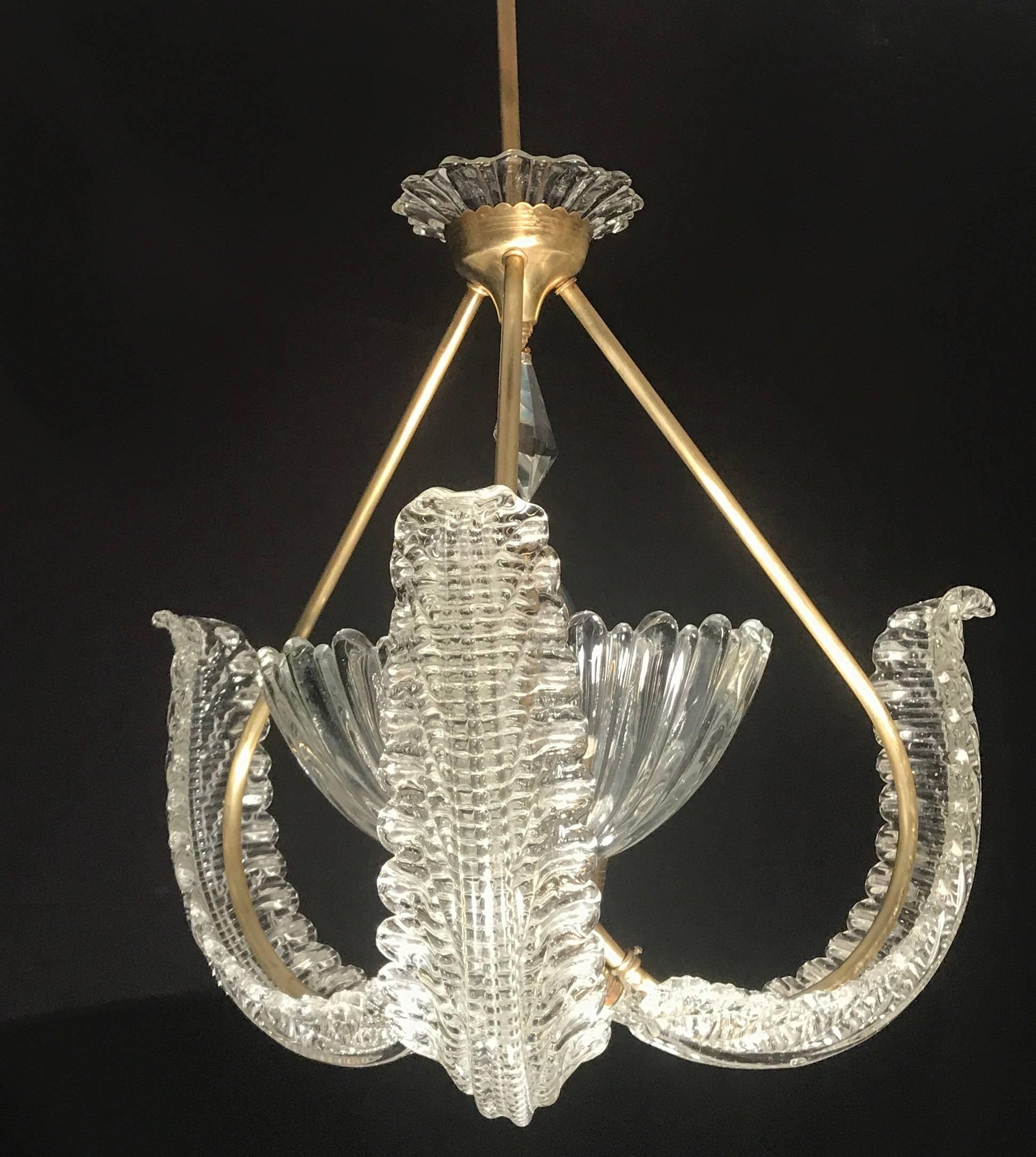Charming Italian Art Deco Murano Chandelier by Ercole Barovier, 1940s For Sale 3