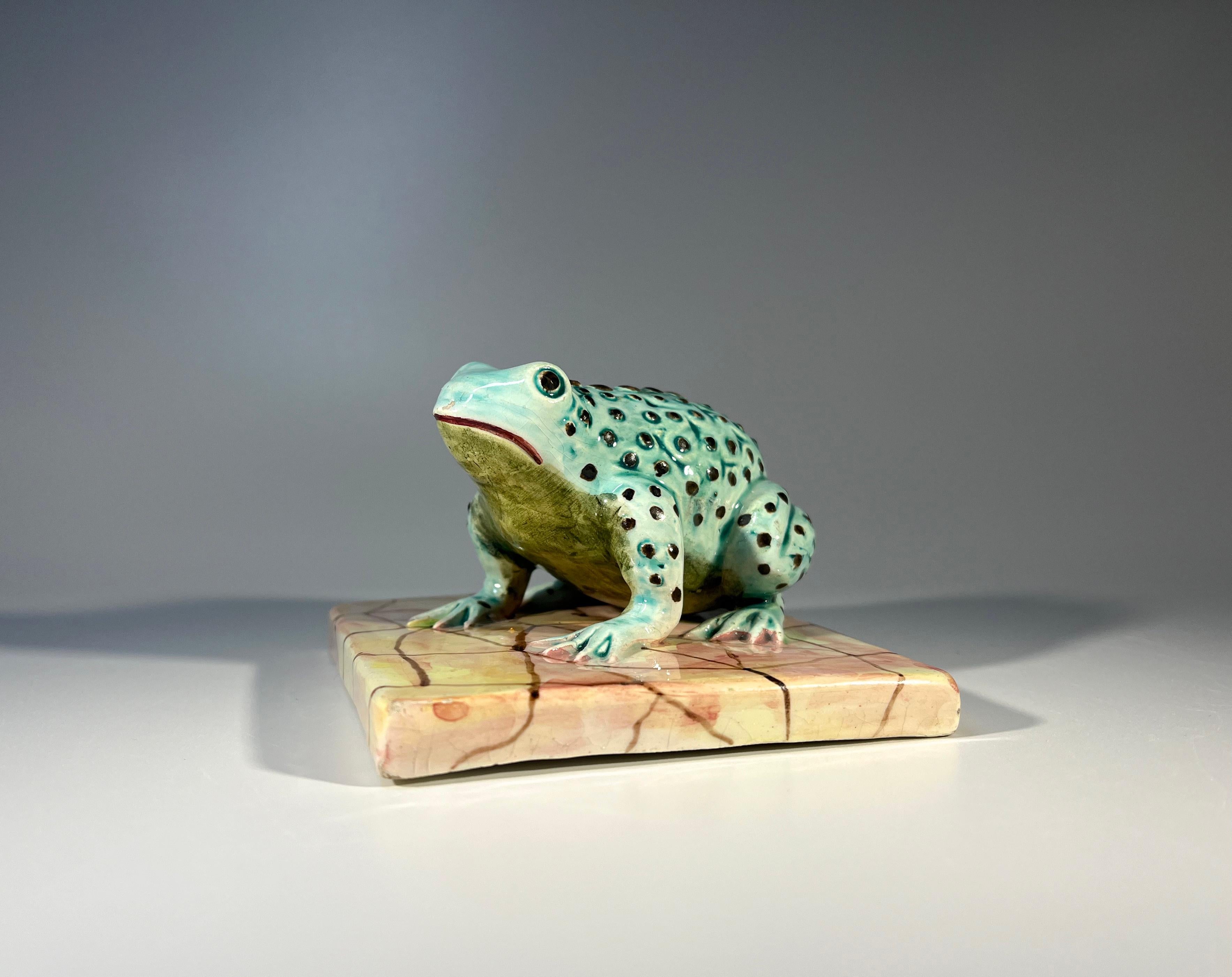 Mid-Century Modern Charming Italian Ceramic Toad On A Tile c1960s For Sale
