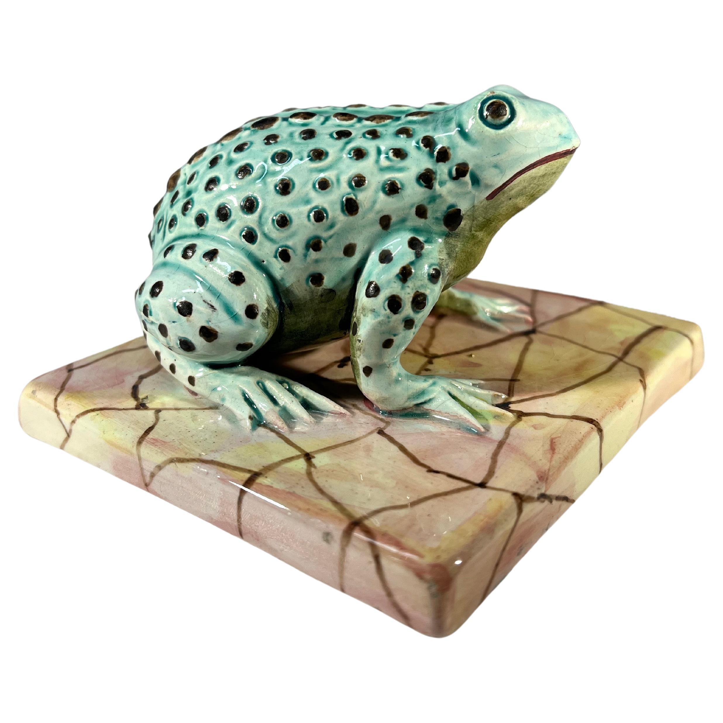 Charming Italian Ceramic Toad On A Tile c1960s For Sale