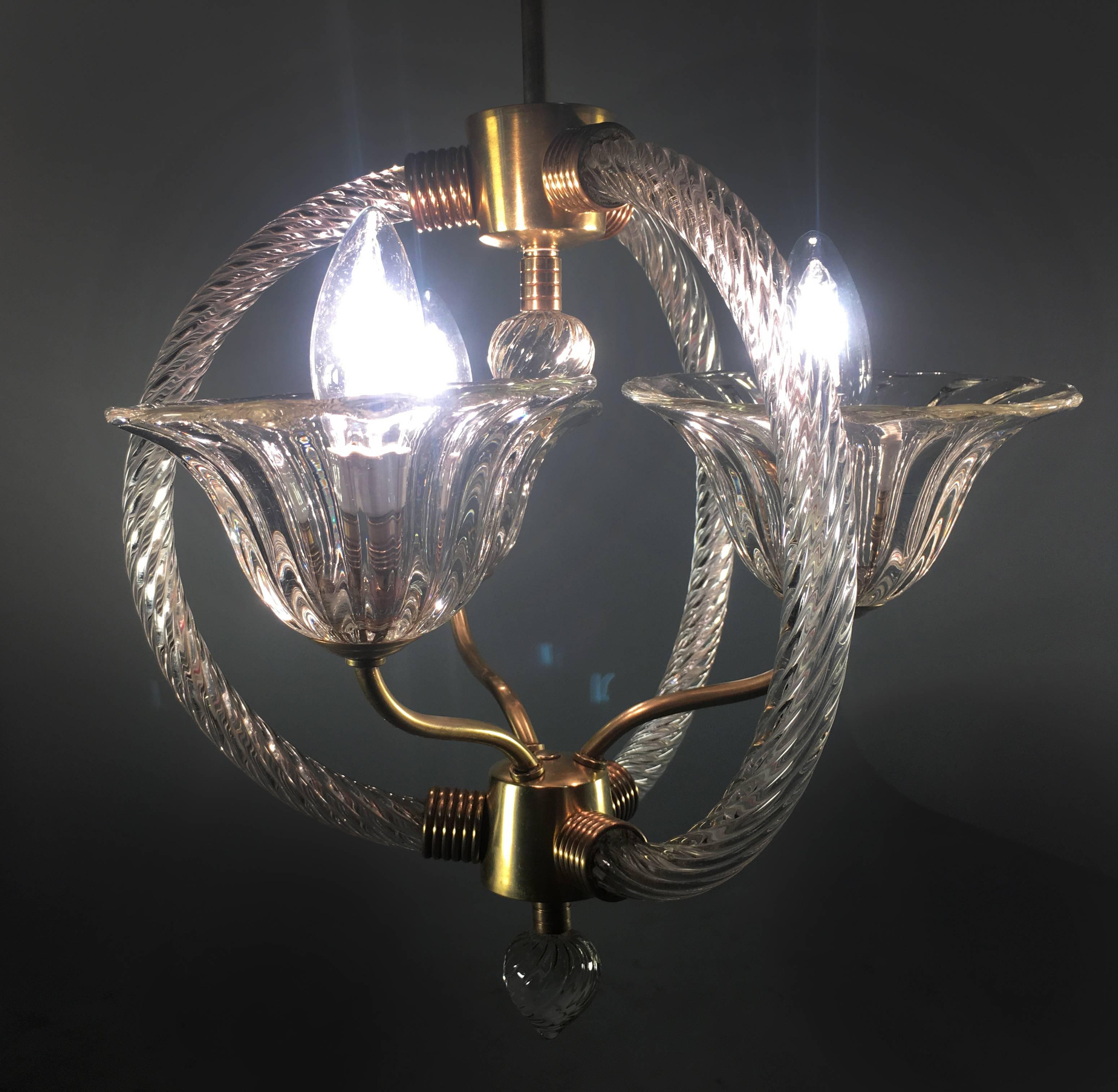 Charming Italian Chandelier by Barovier & Toso, Murano, 1940 For Sale 6
