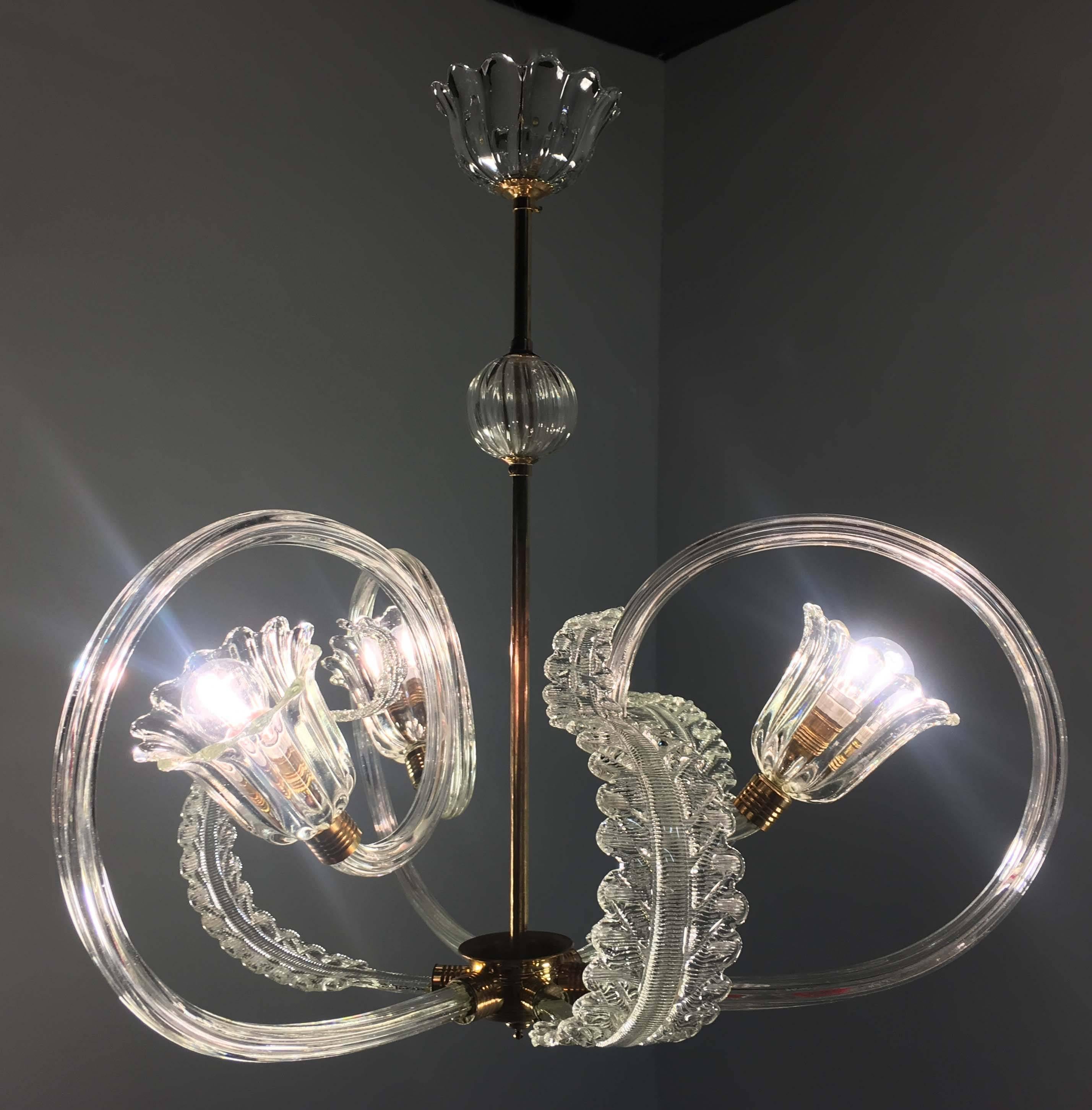 Charming Italian Chandelier by Barovier & Toso, Murano, 1940 For Sale 9