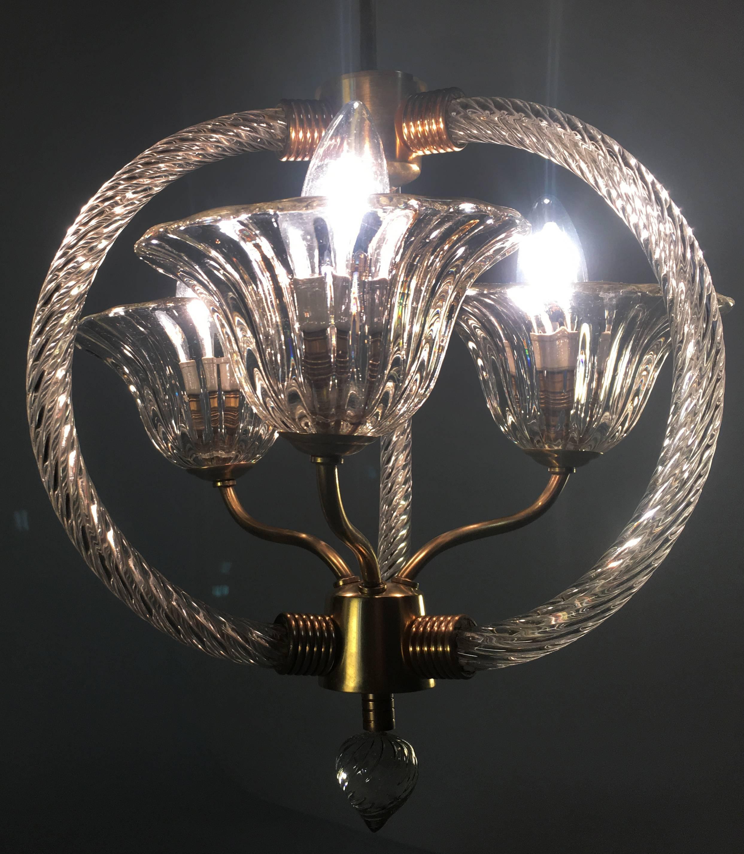 Charming Italian Chandelier by Barovier & Toso, Murano, 1940 In Excellent Condition For Sale In Budapest, HU