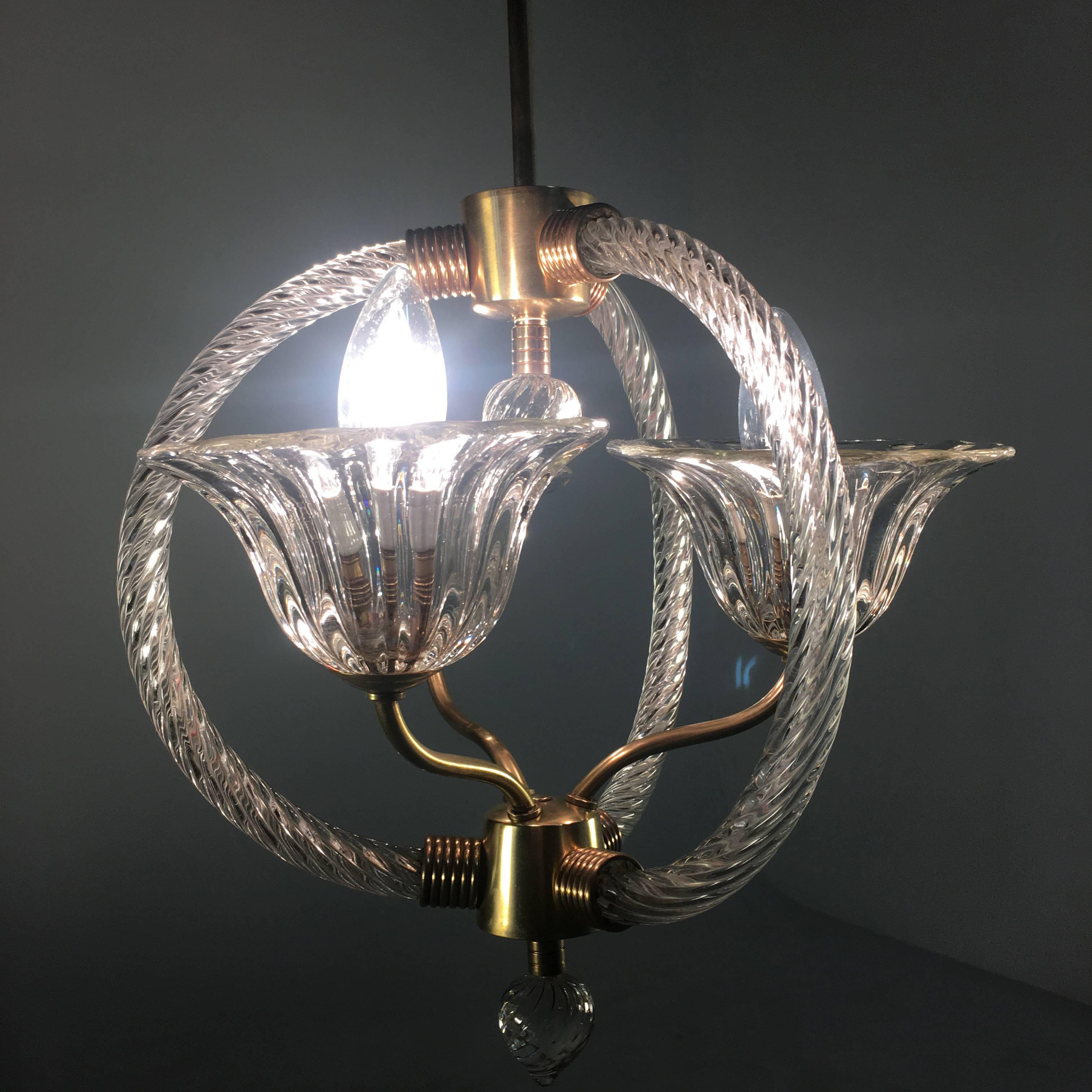 20th Century Charming Italian Chandelier by Barovier & Toso, Murano, 1940 For Sale