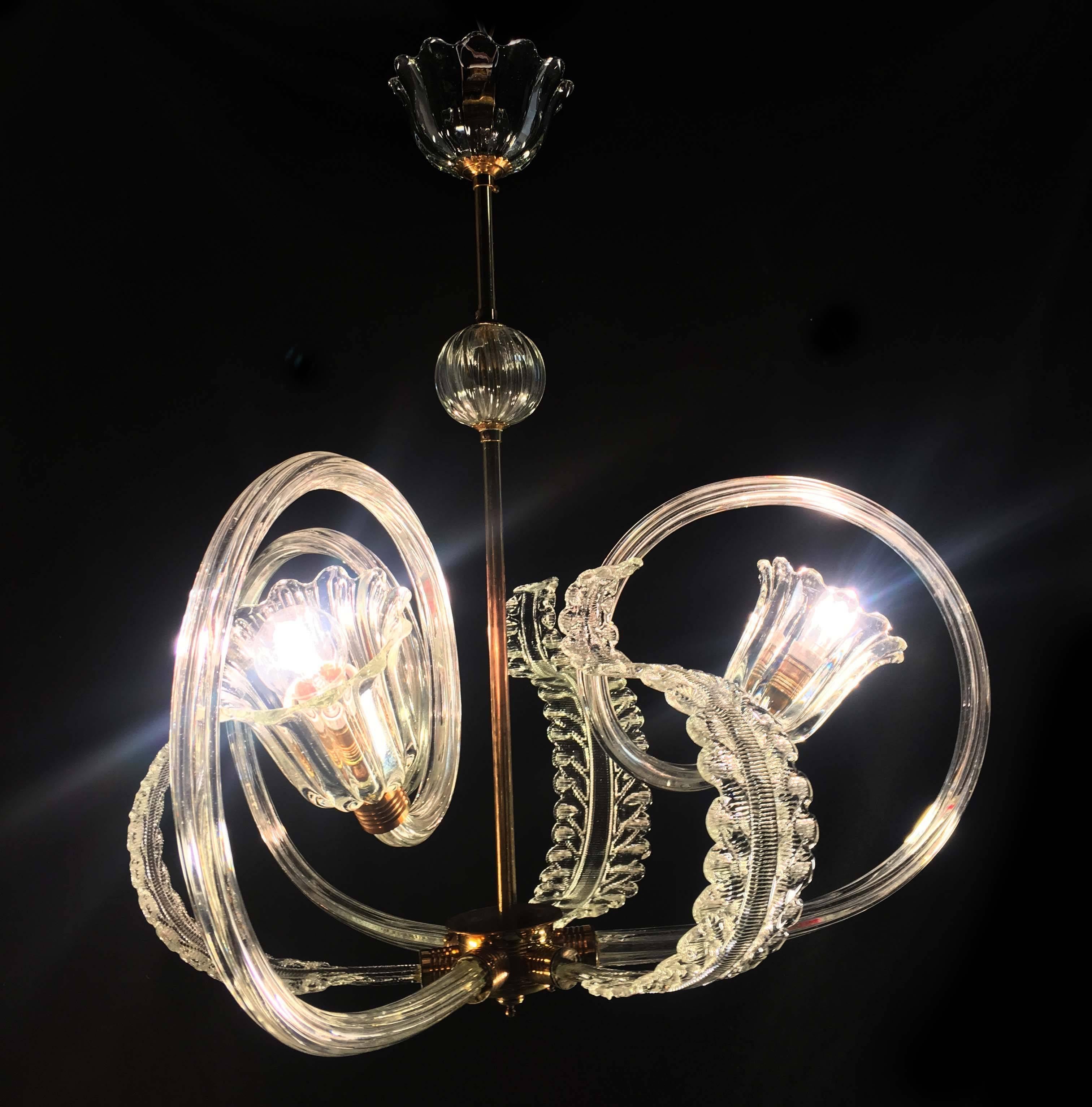 Charming Italian Chandelier by Barovier & Toso, Murano, 1940 For Sale 1