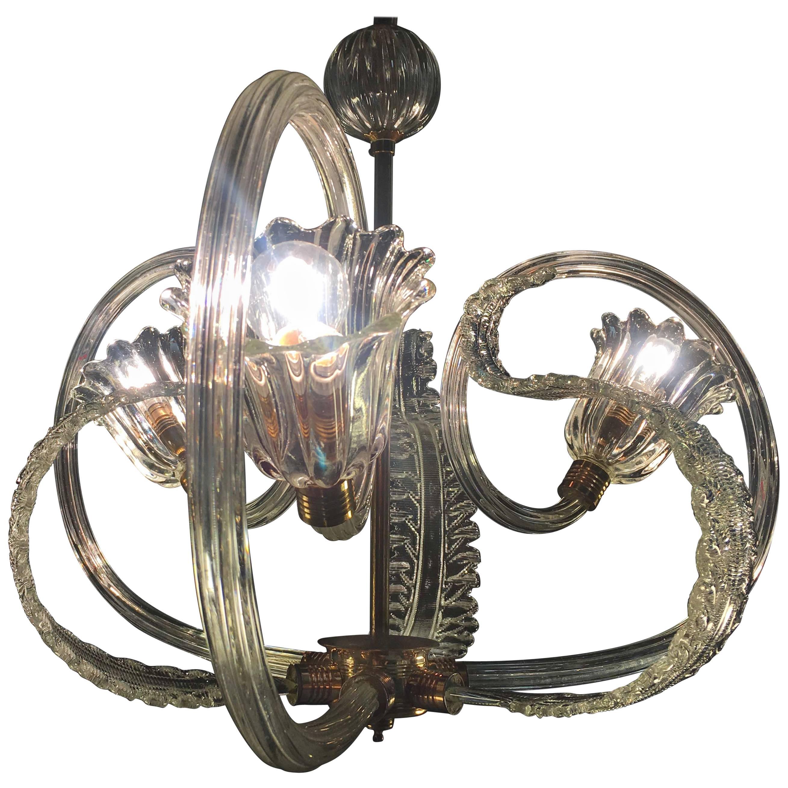 Charming Italian Chandelier by Barovier & Toso, Murano, 1940 For Sale