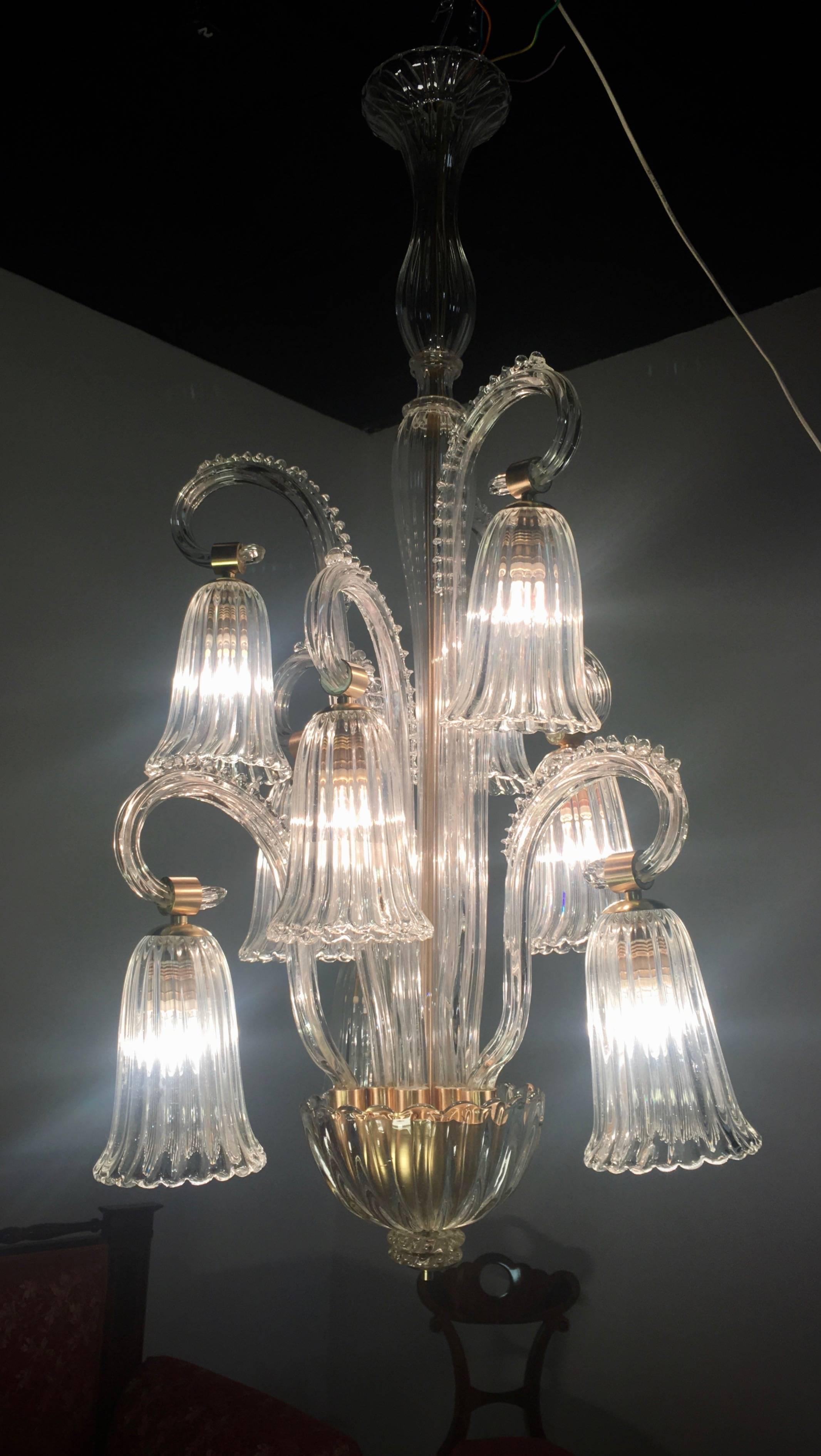 Charming Italian Chandelier by Ercole Barovier, Murano, 1940s For Sale 6