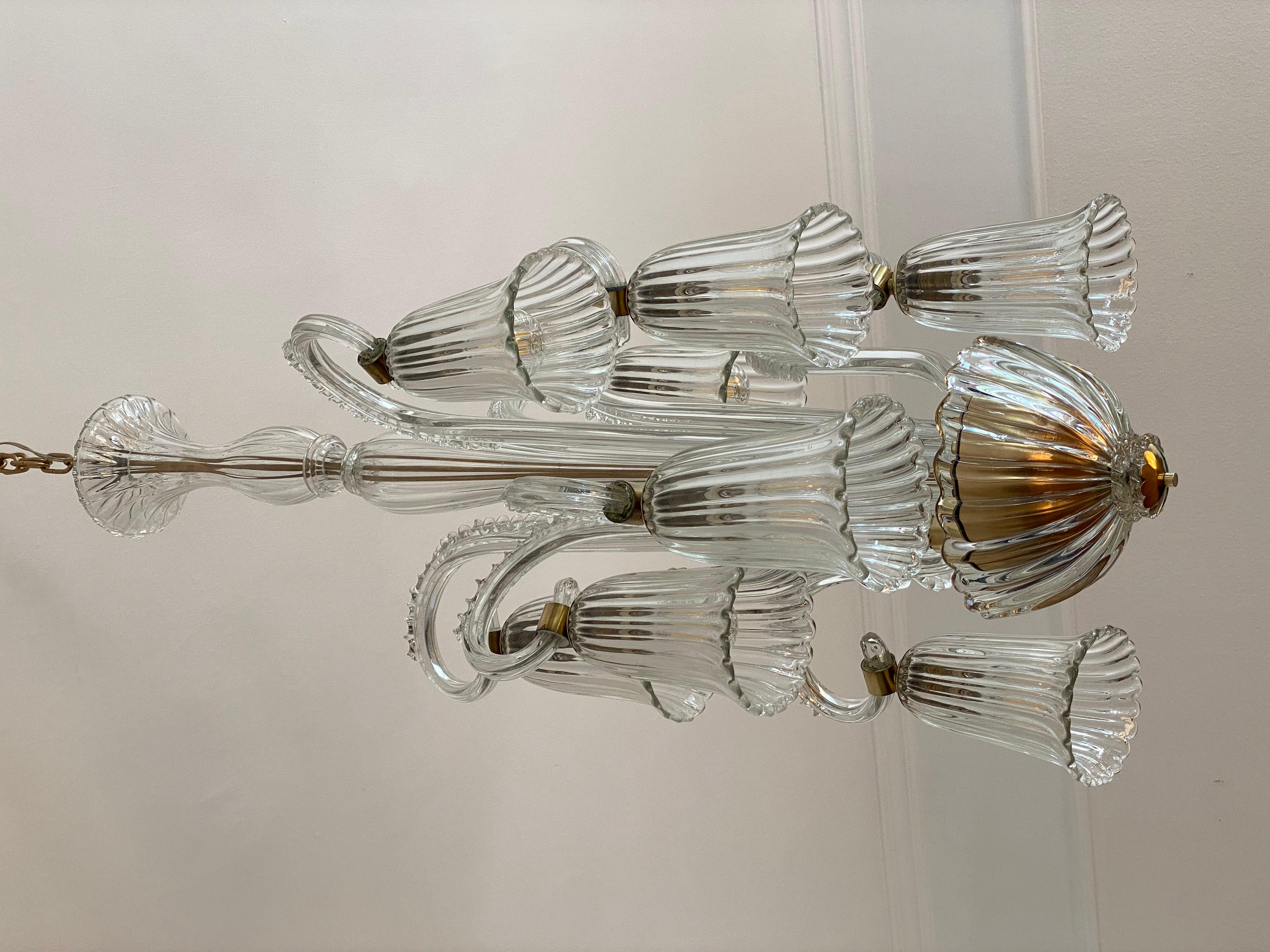 Charming Italian Chandelier by Ercole Barovier, Murano, 1940s For Sale 12